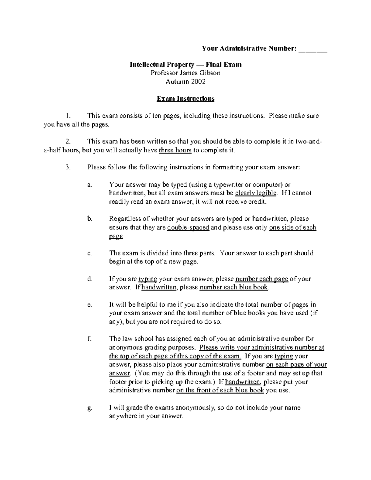 Intellectual Property Law (IP) Final Exam - Autumn 2002 (2276042) - Studocu