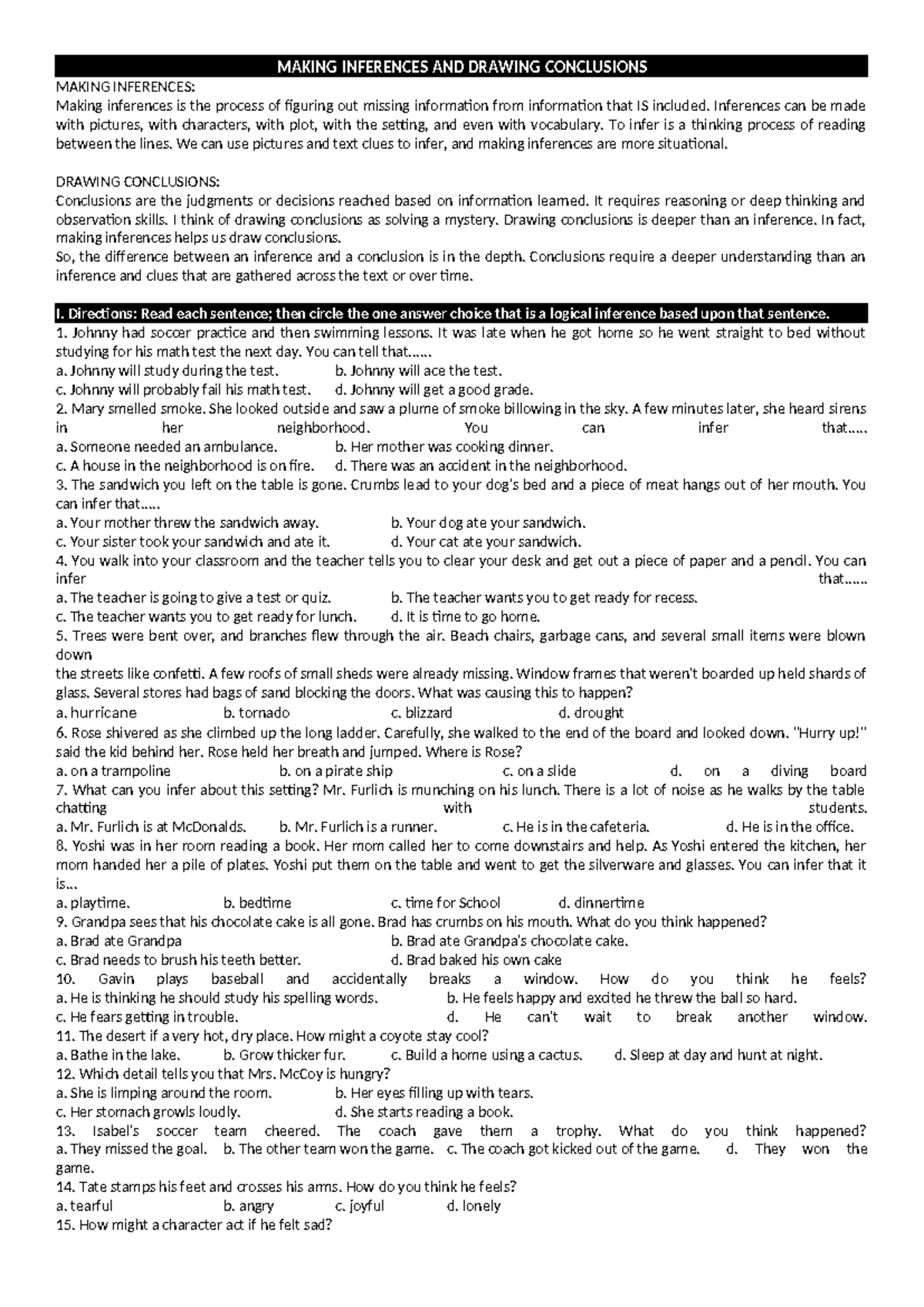 Making Inferences and Drawing Conclusions - ENG 9 Q1 Study Guide - Studocu