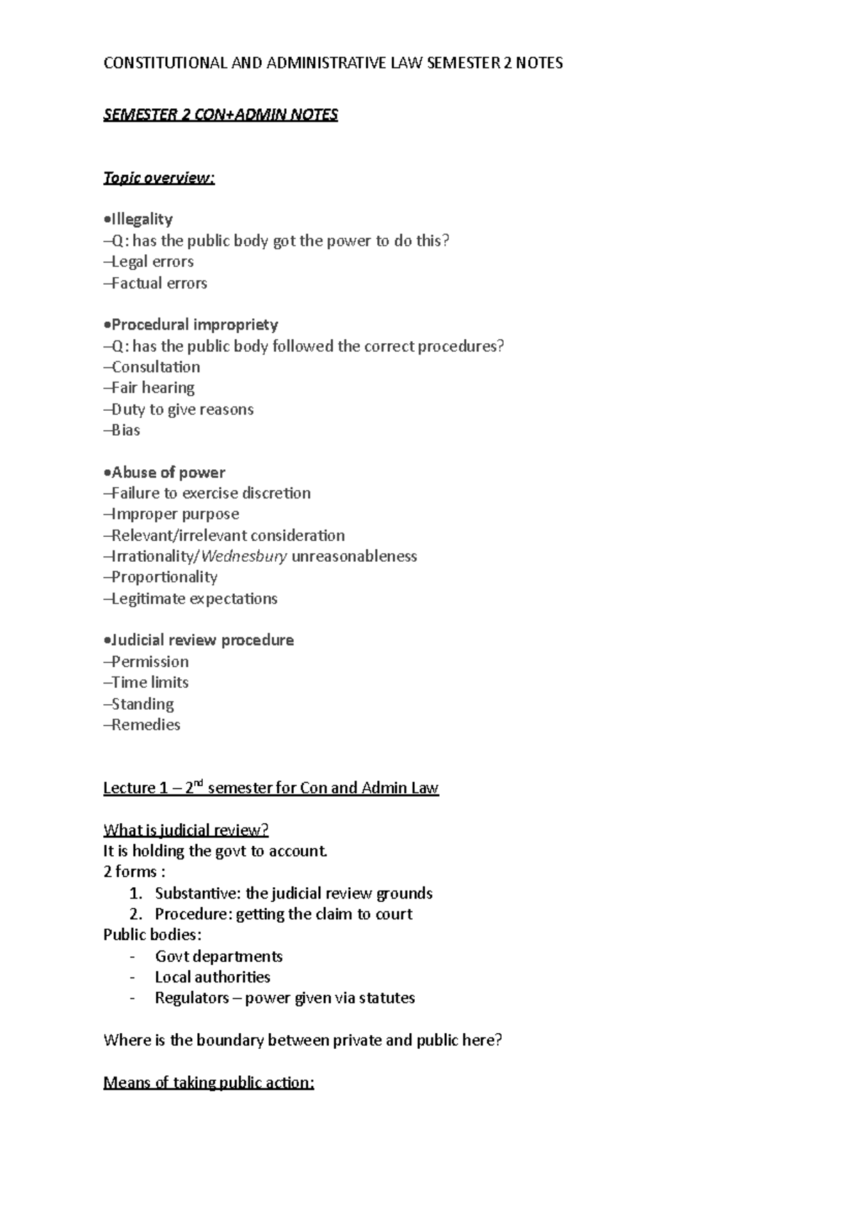 Constitutional and Administrative Law Semester 2 Notes - Studocu