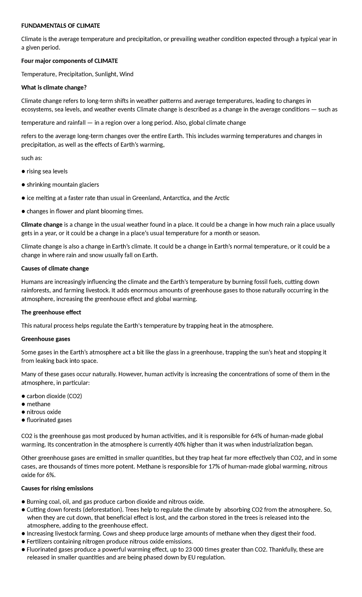 Climate Change Fundamentals: Exam Notes for FINALS 101 - Studocu