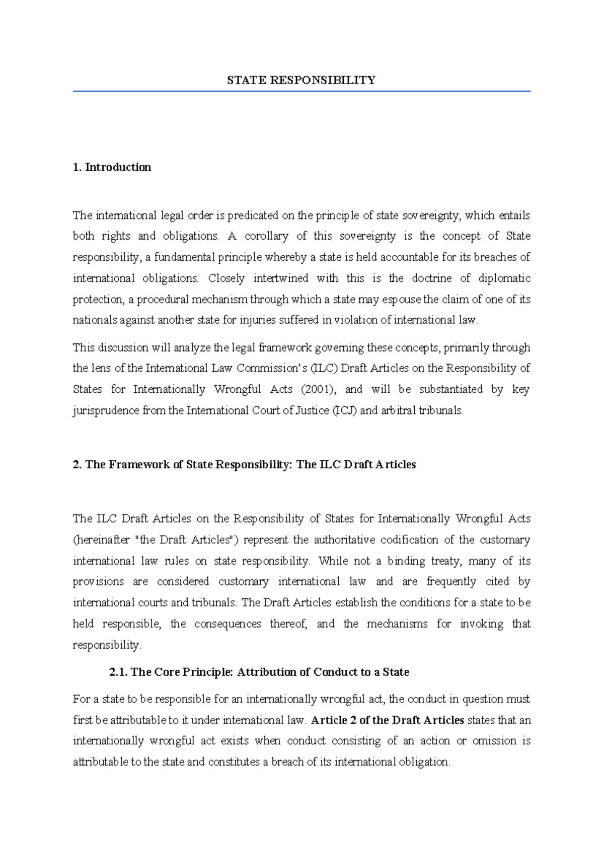 State Responsibility: Analyzing ILC Draft Articles & ICJ Jurisprudence ...