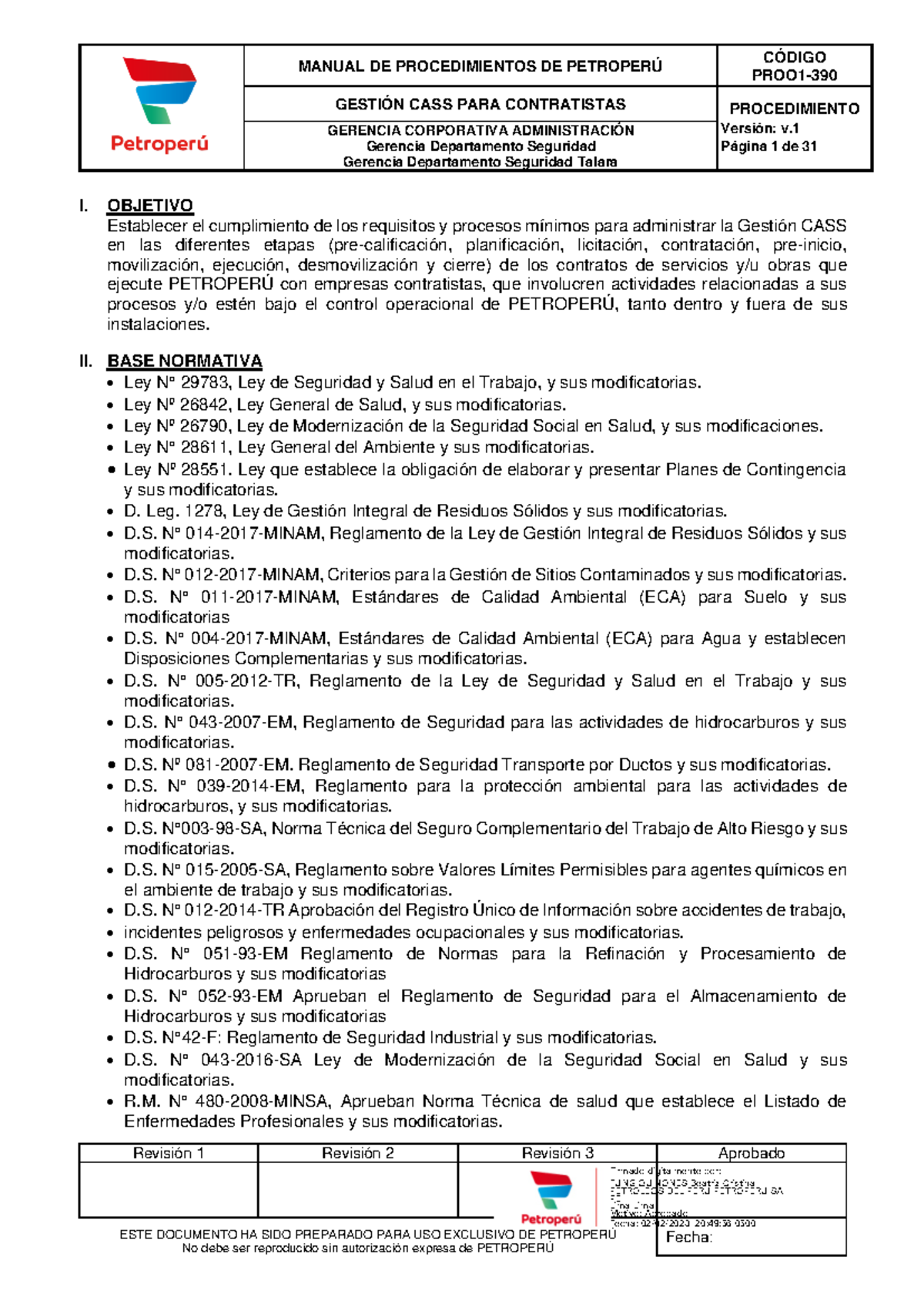PROO 1-390 Gestión CASS para Contratistas - Procedimiento v.1 - Studocu