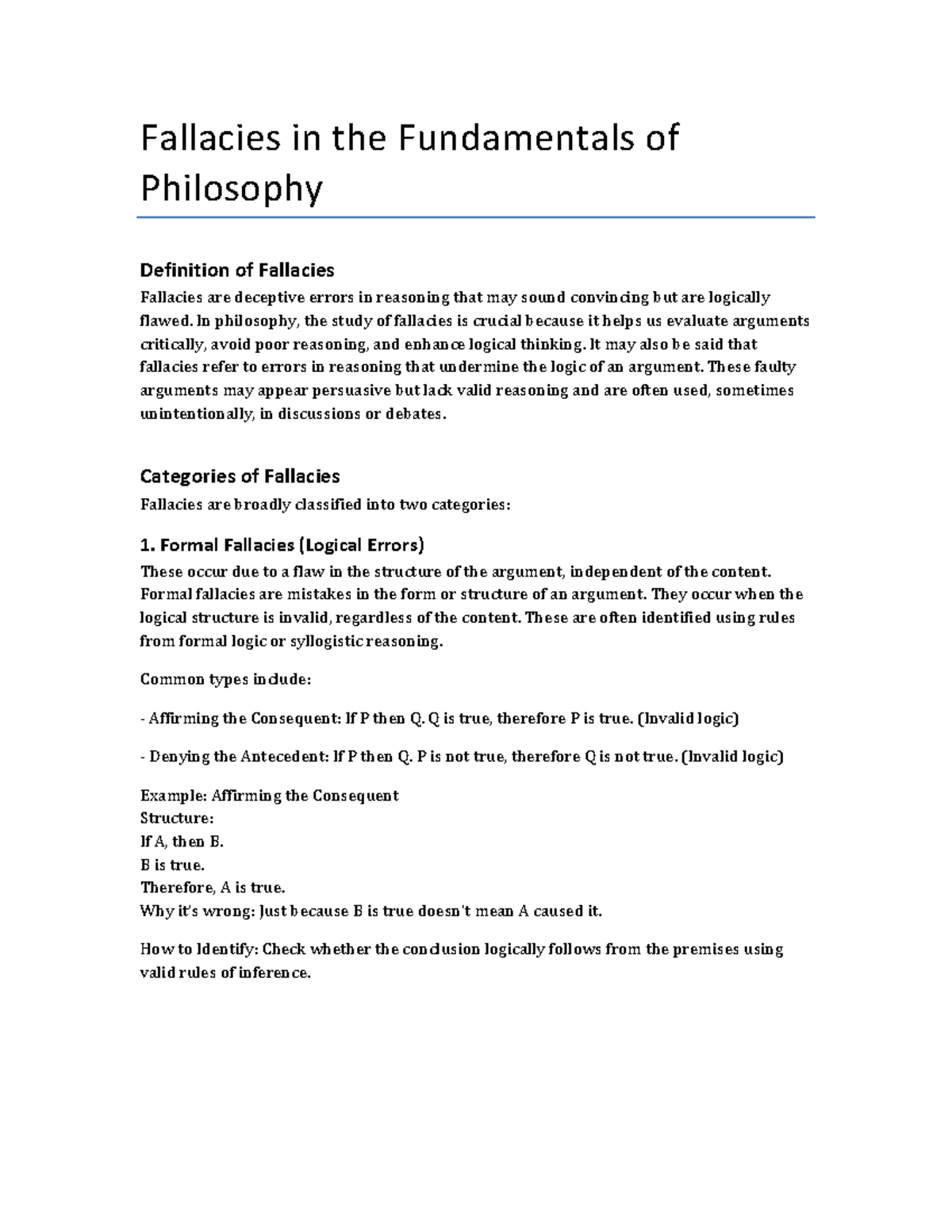 Fallacies in Philosophy: Understanding Errors in Reasoning - Studocu
