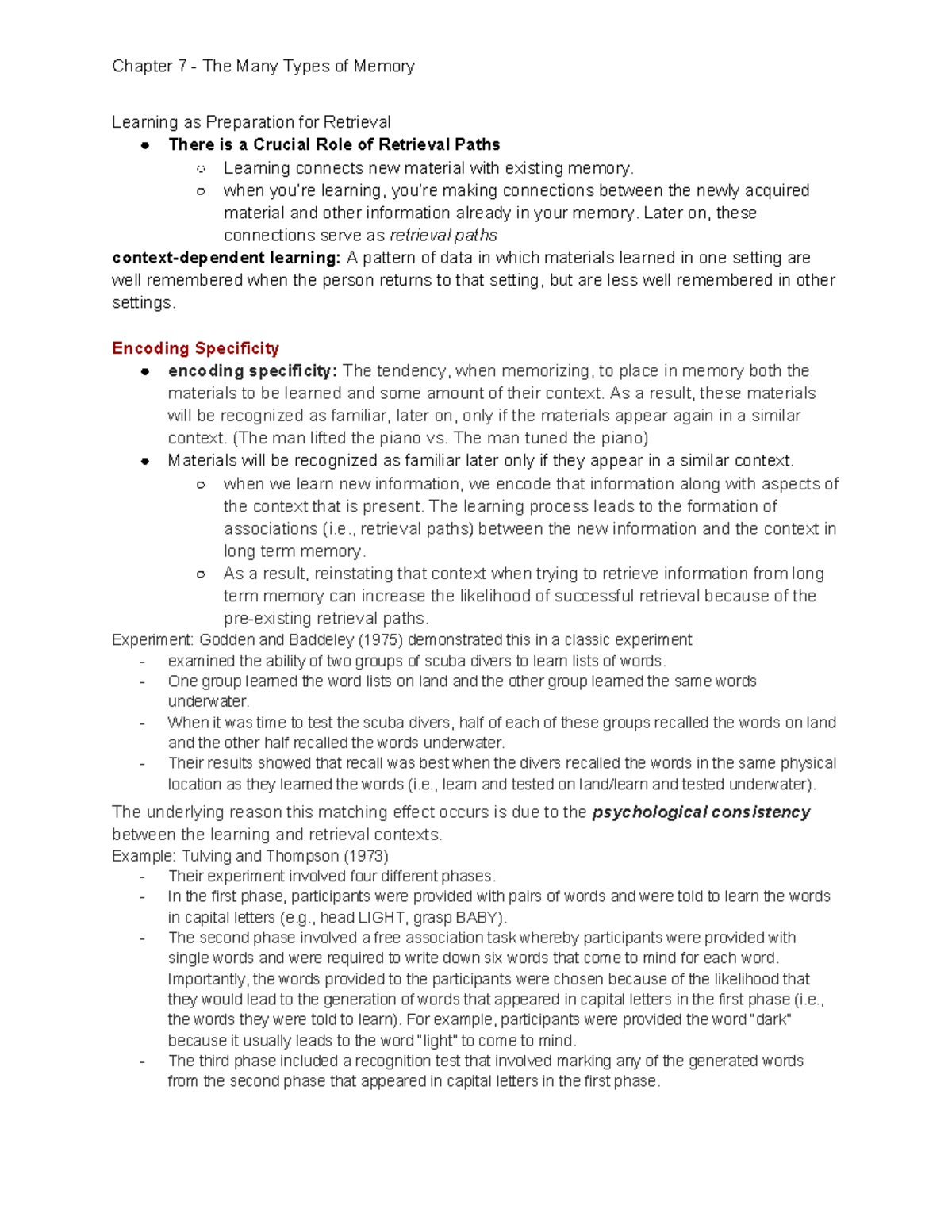 PS260 Chapter 7: Understanding Memory Types and Retrieval Processes ...