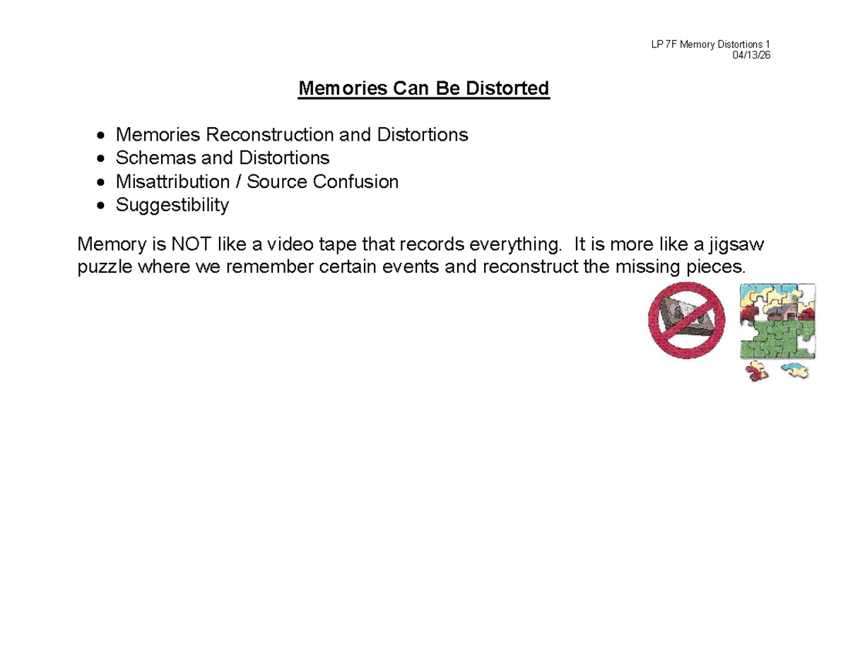 LP 7F Memory Distortions Lecture Notes - Studocu