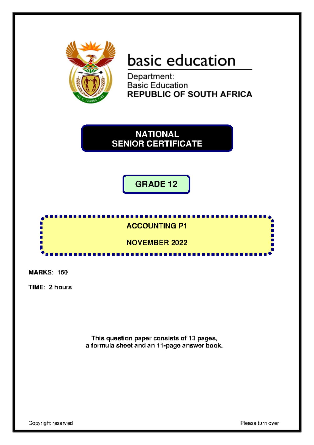 Accounting P1 NSC Grade 12 November 2022 Exam Paper - Studocu