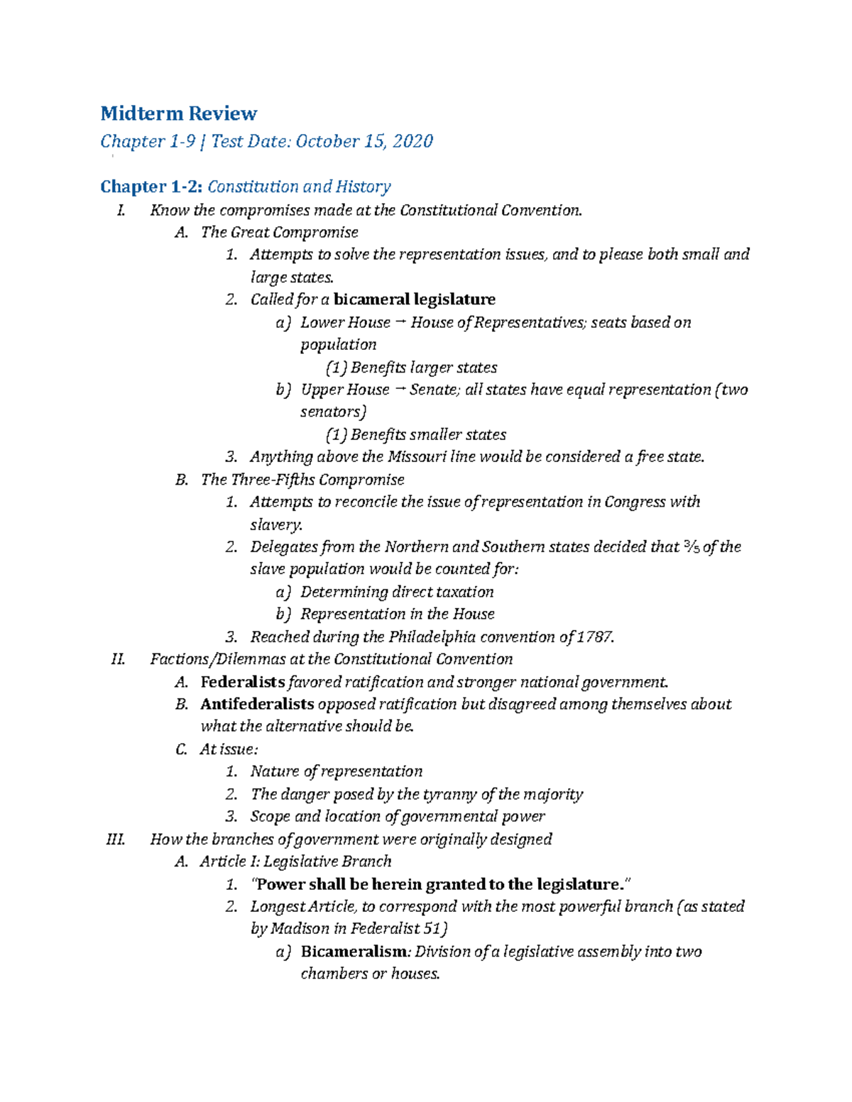 Midterm Review Notes for Political Science (POL 101) – Chapters 1-9 ...