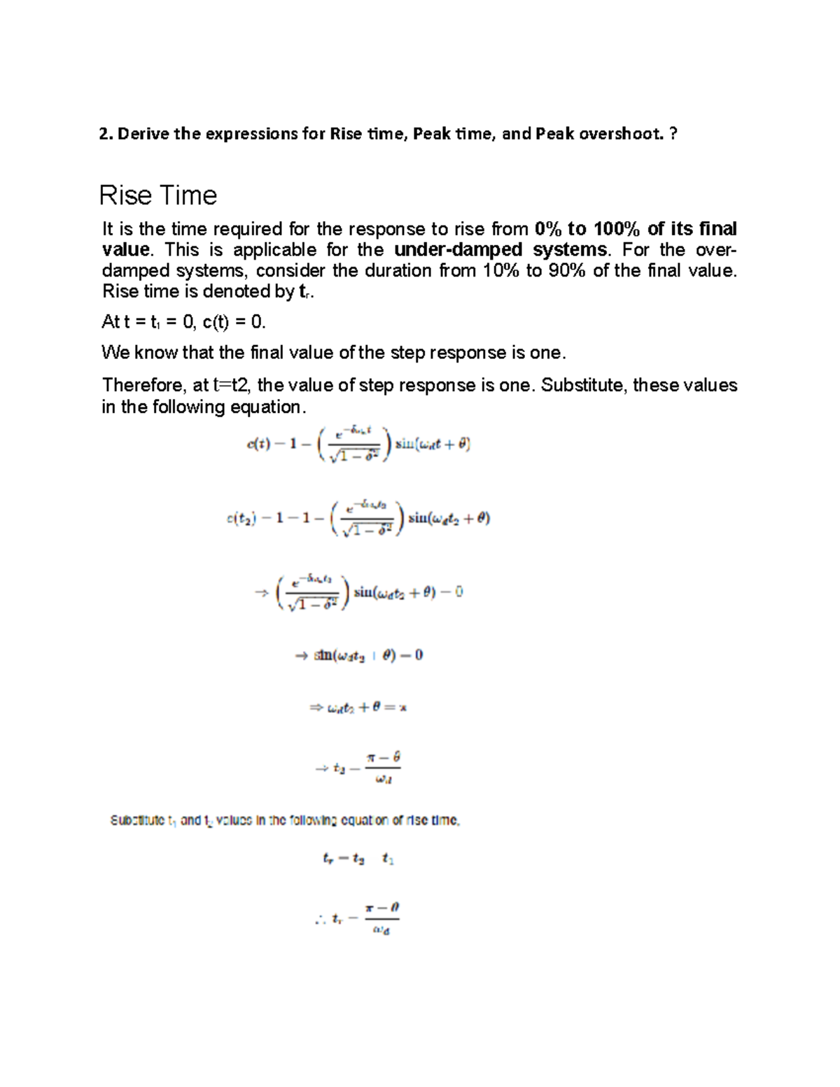 Control SYStem-5: Expressions for Rise Time, Peak Time, & Overshoot ...