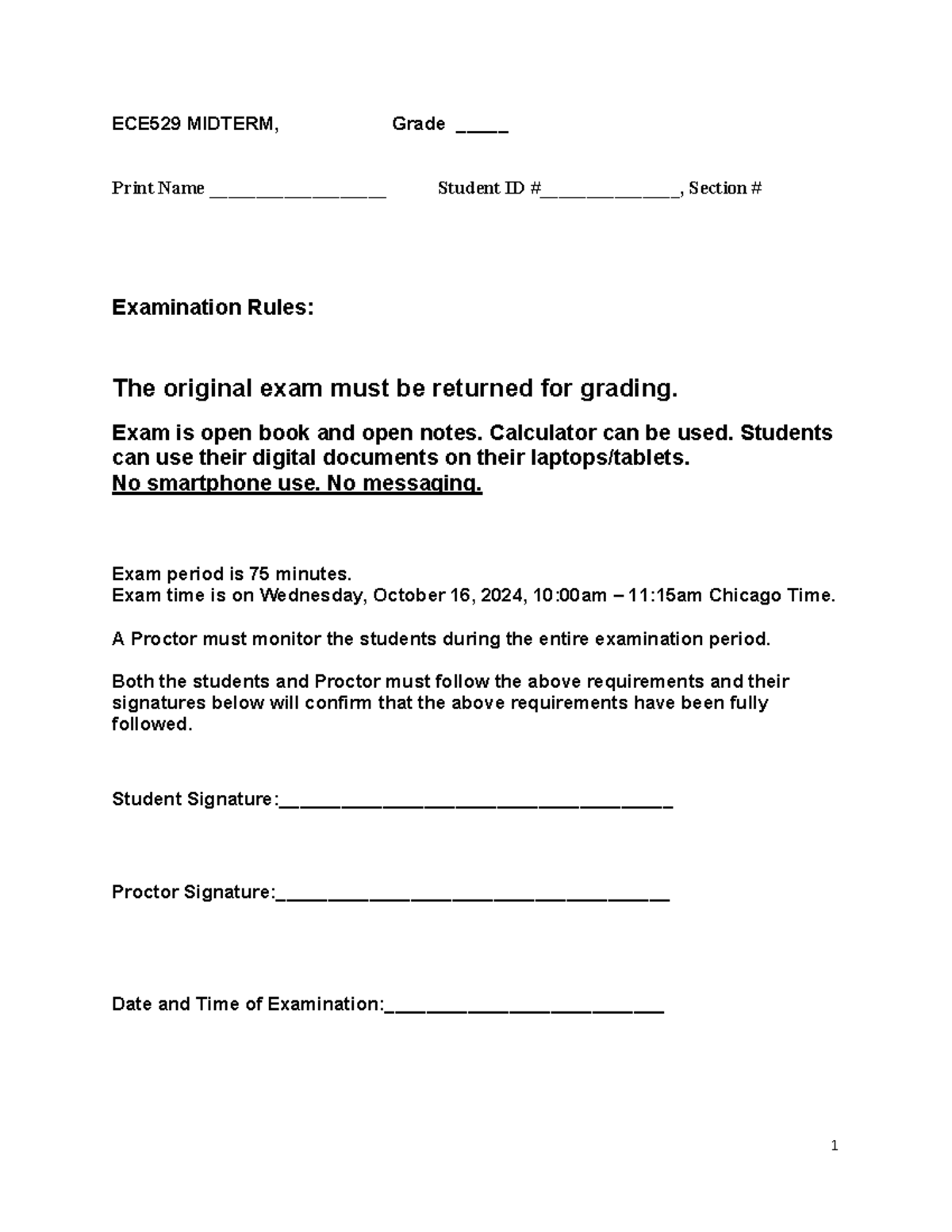 ECE 529 Midterm Exam Guidelines and Problem Set - Fall 2024 - Studocu