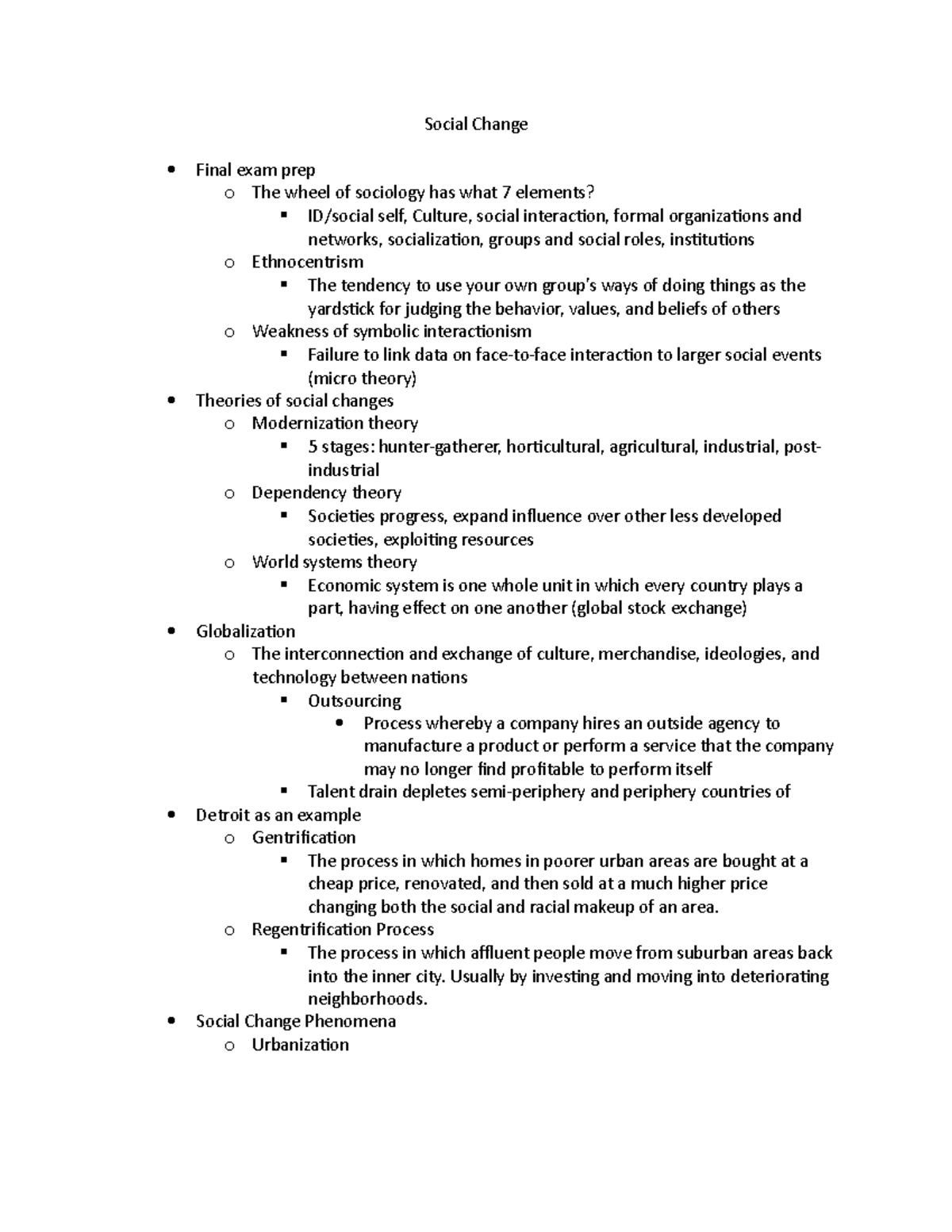 Sociology Final Exam: Key Concepts on Social Change and Theories - Studocu