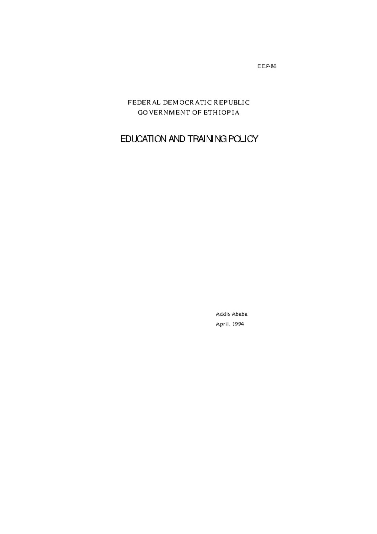 Ethiopia Education Training Policy 1994 Comprehensive Overview