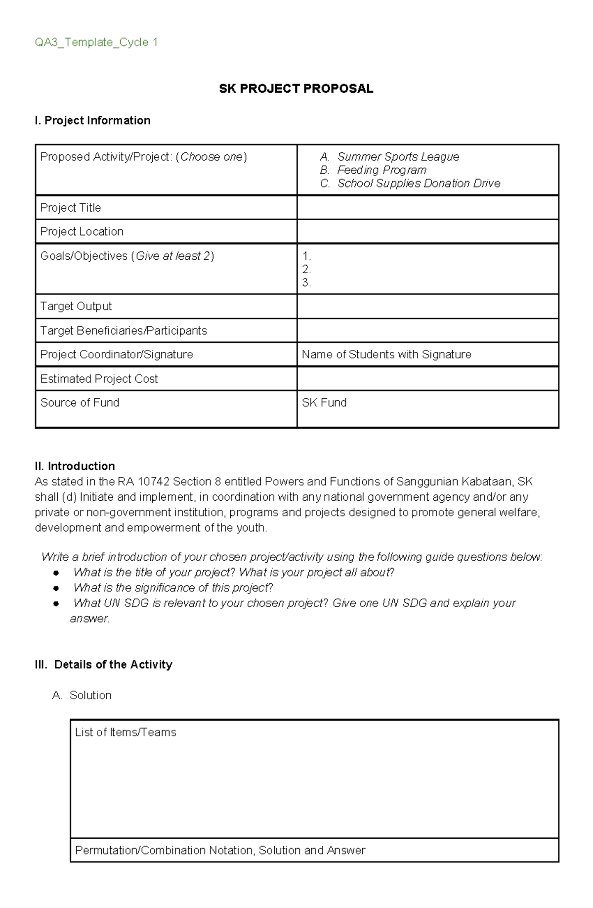 QA3-Template Cycle-1 - AAAA - QA3_Template_Cycle 1 SK PROJECT PROPOSAL ...