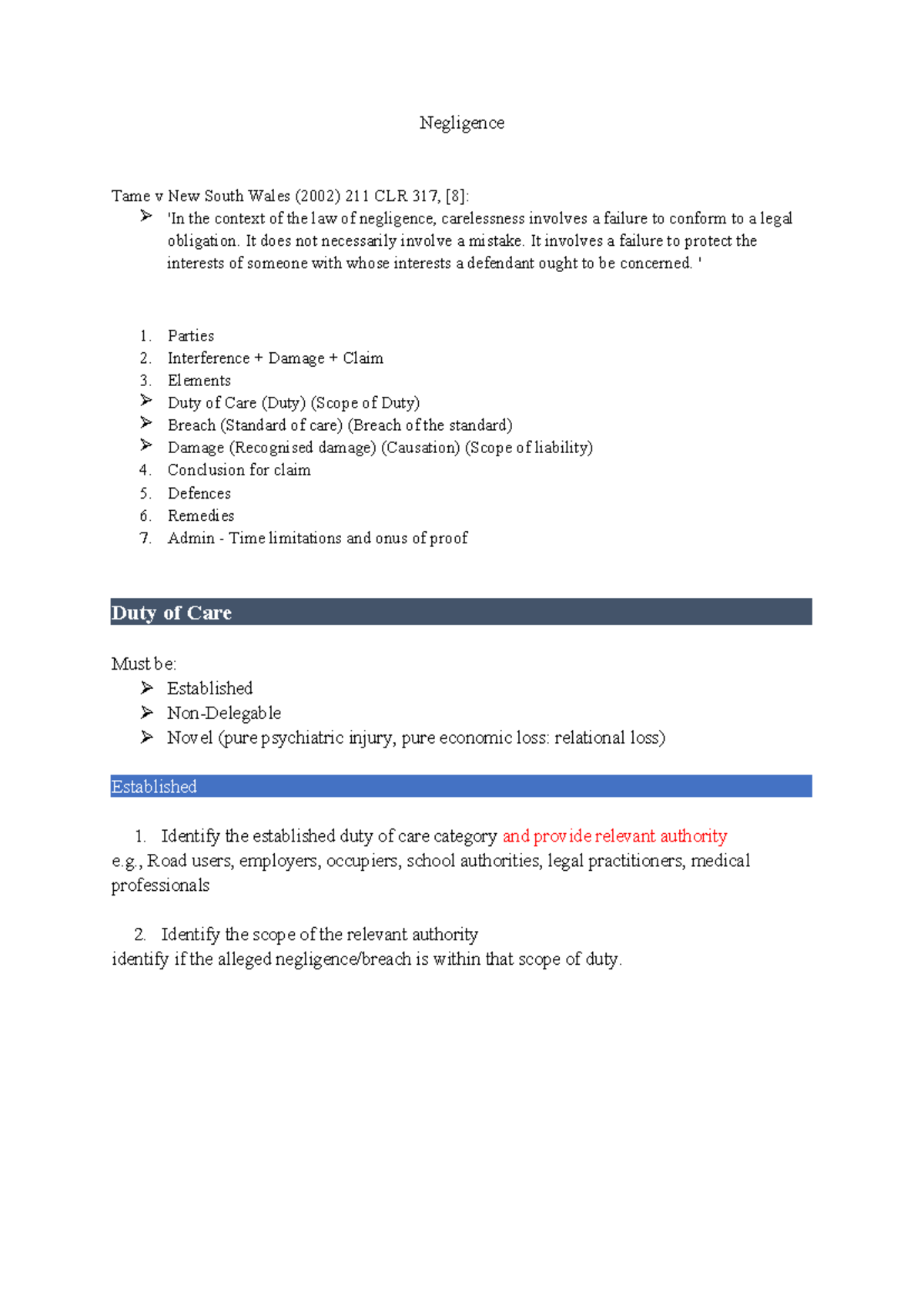 Negligence Law Overview: Key Concepts and Case Studies (LAW 101) - Studocu