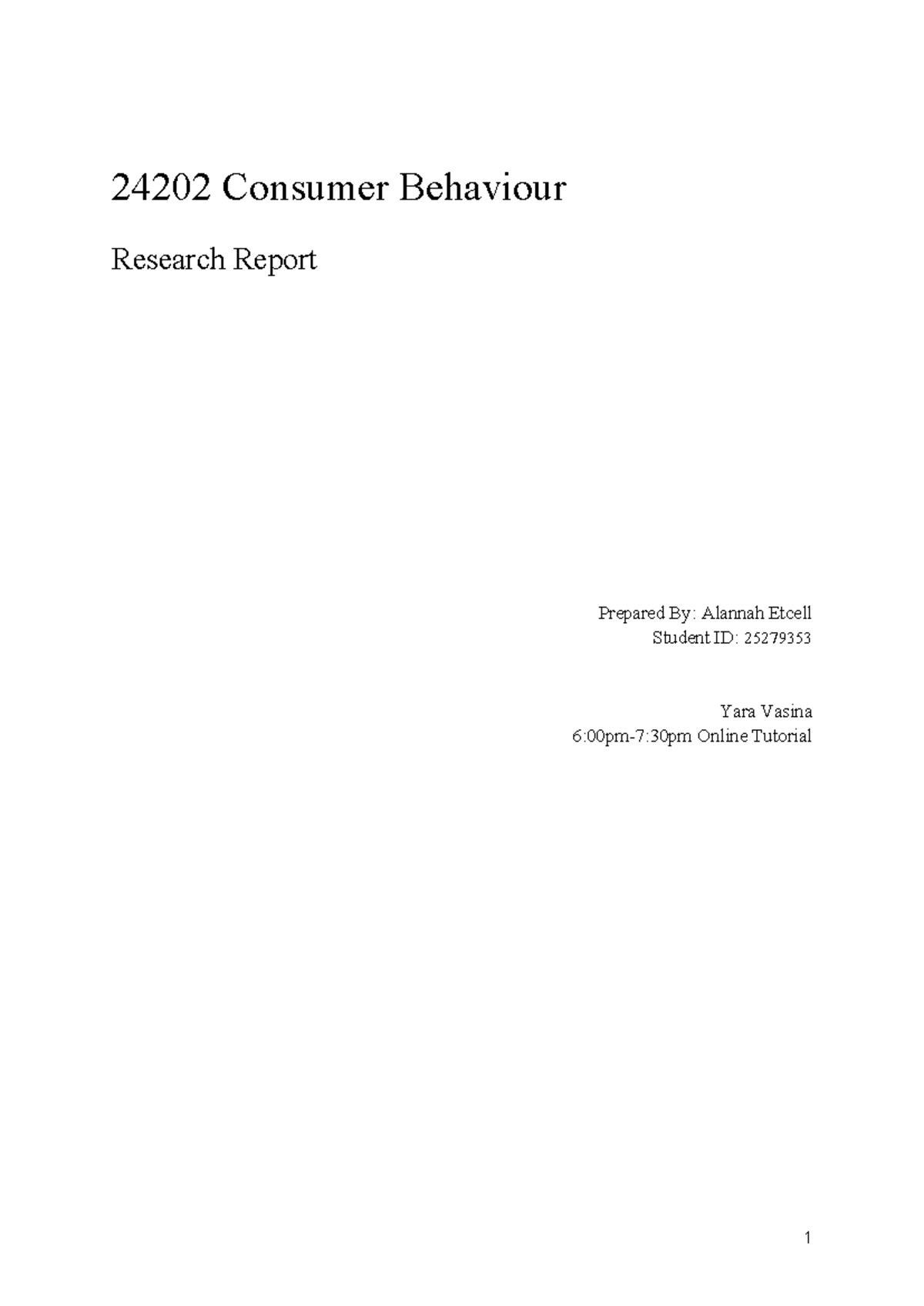 24202 Consumer Behaviour Research Report on CBA Marketing Strategies ...