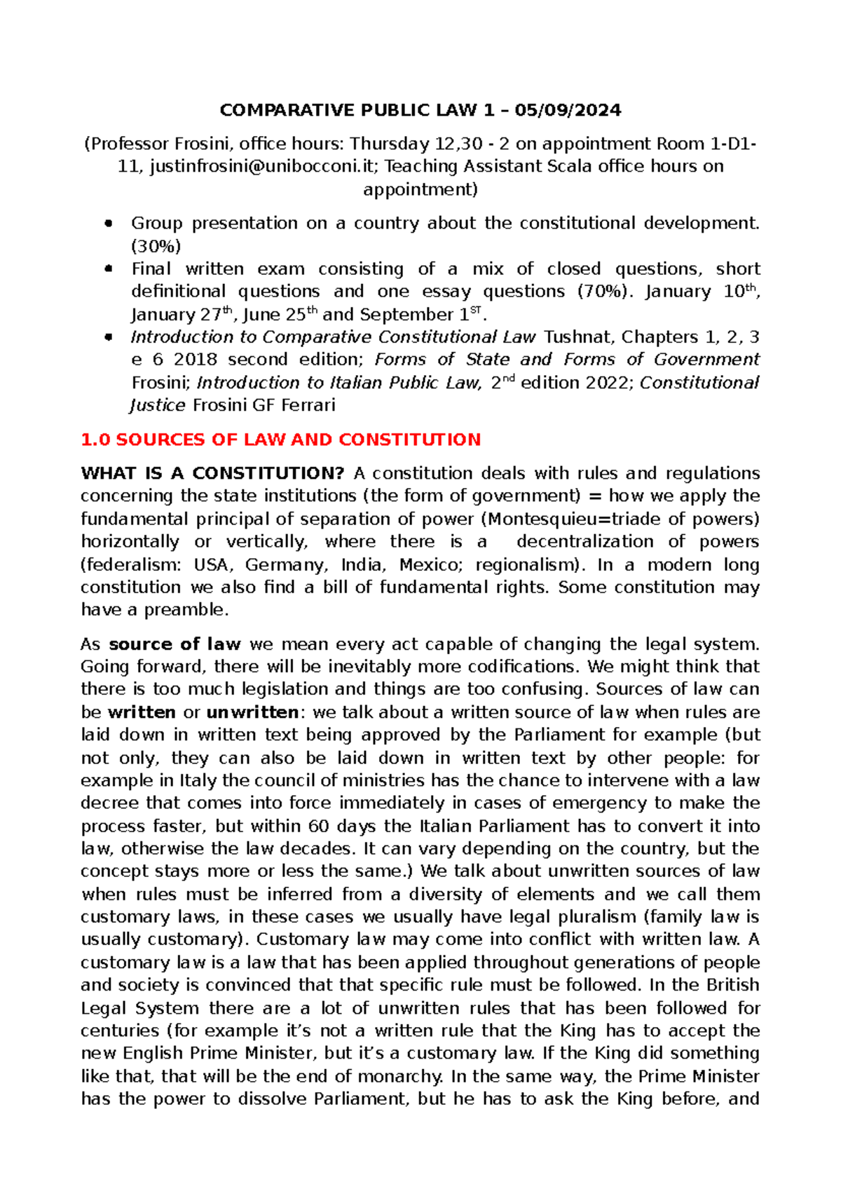 Comparative Public Law 1: Final Exam Study Notes and Key Concepts - Studocu