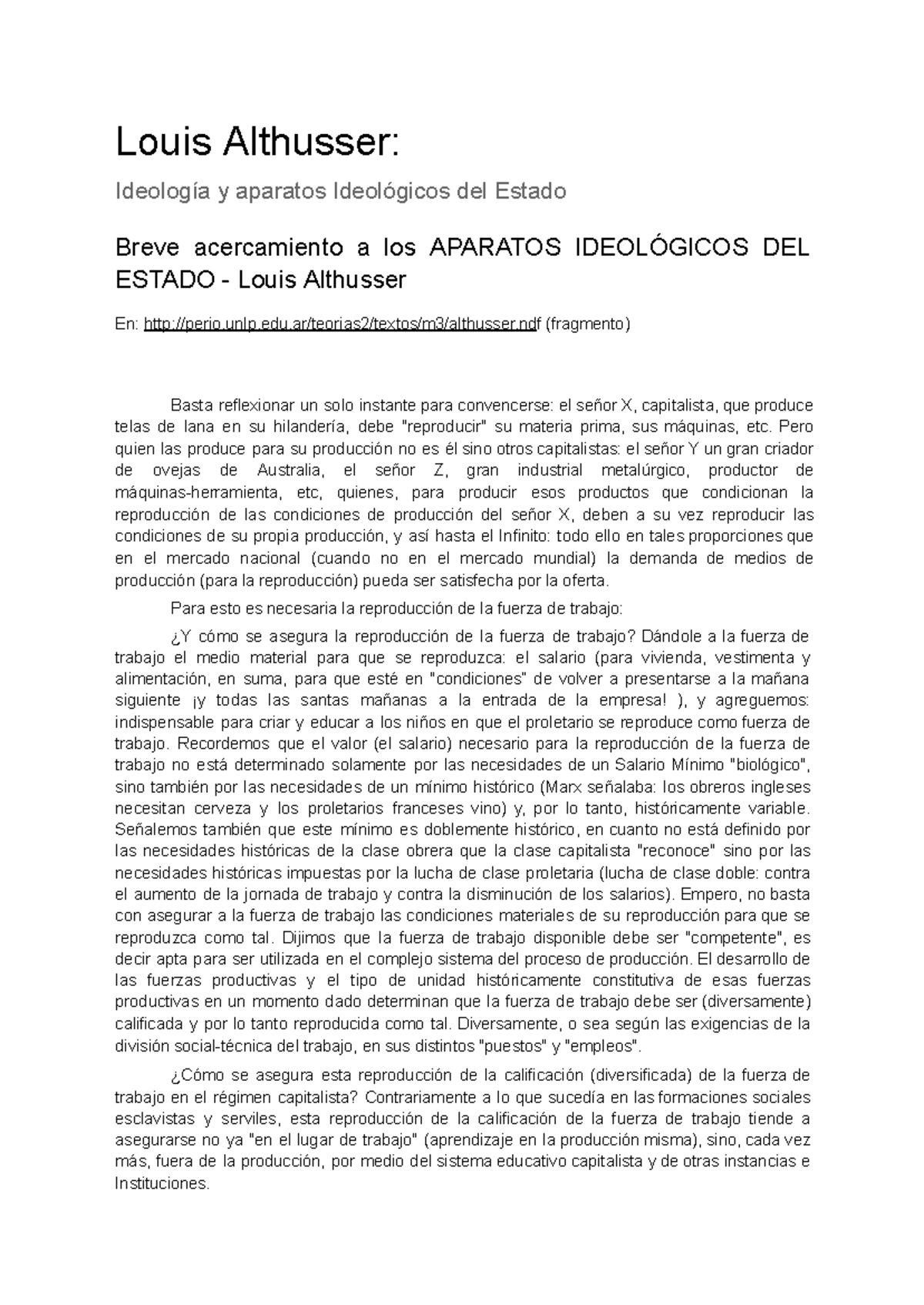 Louis Althusser: Ideología y Aparatos Ideológicos del Estado - Studocu