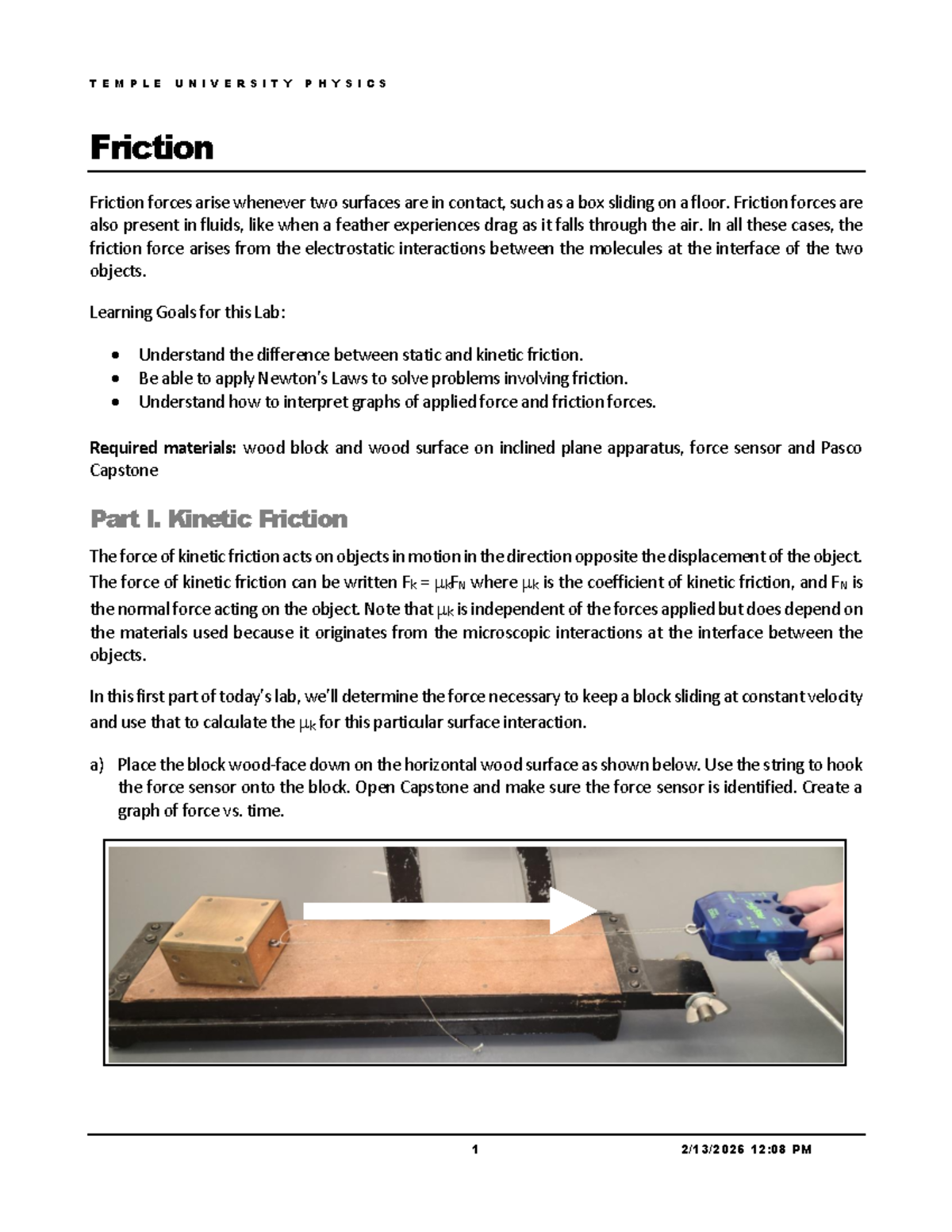 Temple University Physics Lab: Understanding Friction Forces - Studocu