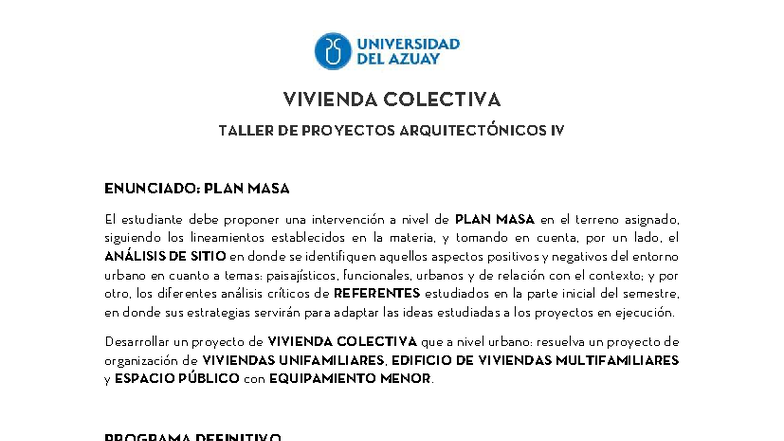 VIVIENDA COLECTIVA: PLAN MASA TALLER DE PROYECTOS ARQUITECTÓNICOS IV ...