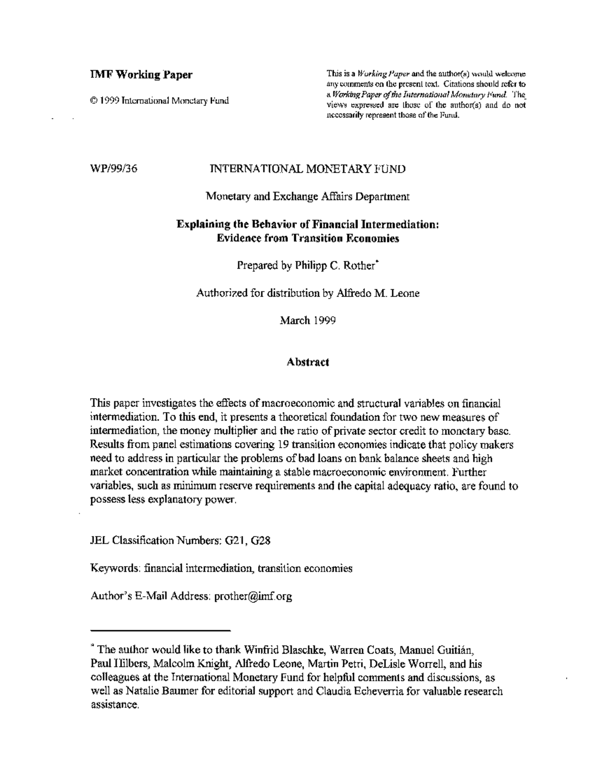 IMF Working Paper: Financial Intermediation in Transition Economies ...