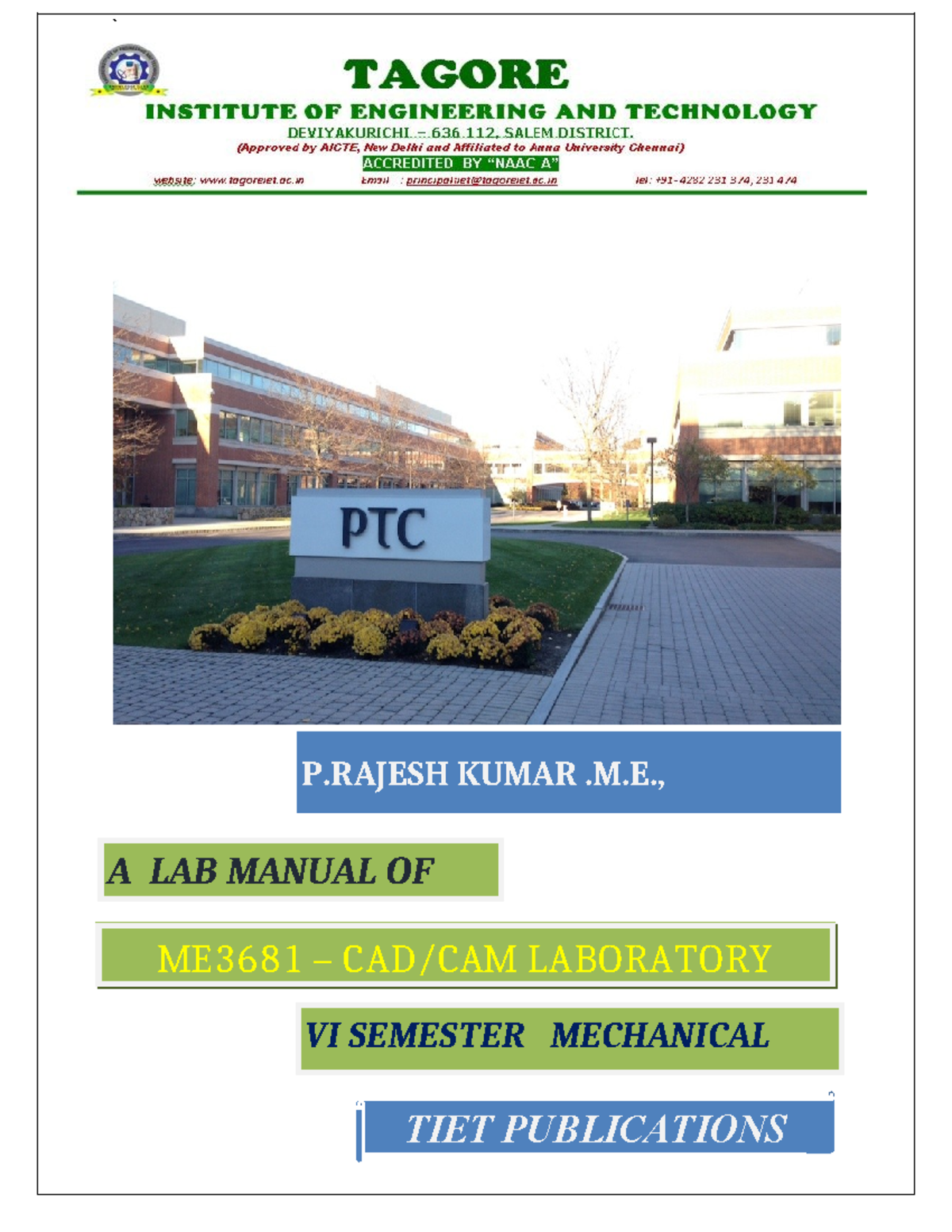 ME3681 - CAD/CAM Laboratory Lab Manual for VI Semester - Studocu