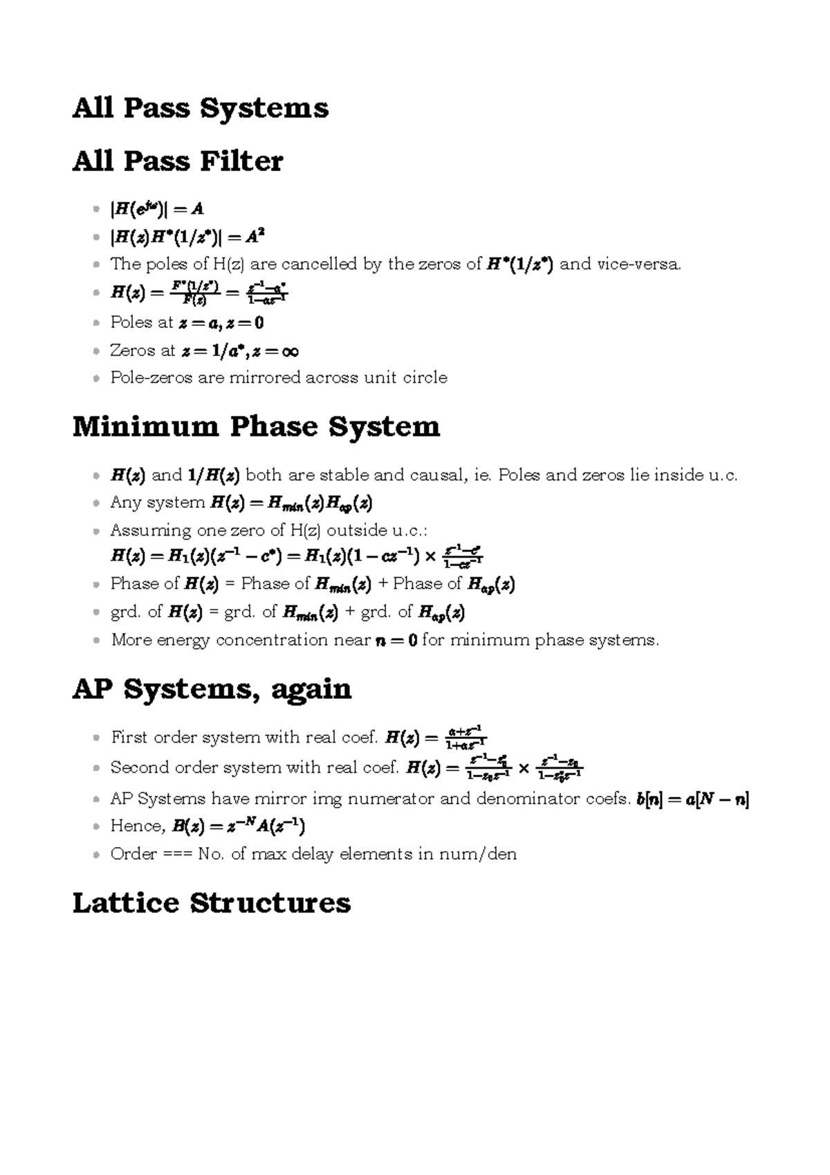 All Pass Systems - Self notes - All Pass Systems All Pass Filter ...