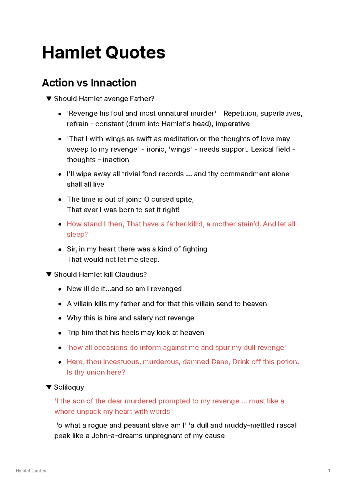 Hamlet Quotes - Hamlet Quotes Action vs Innaction Should Hamlet avenge ...