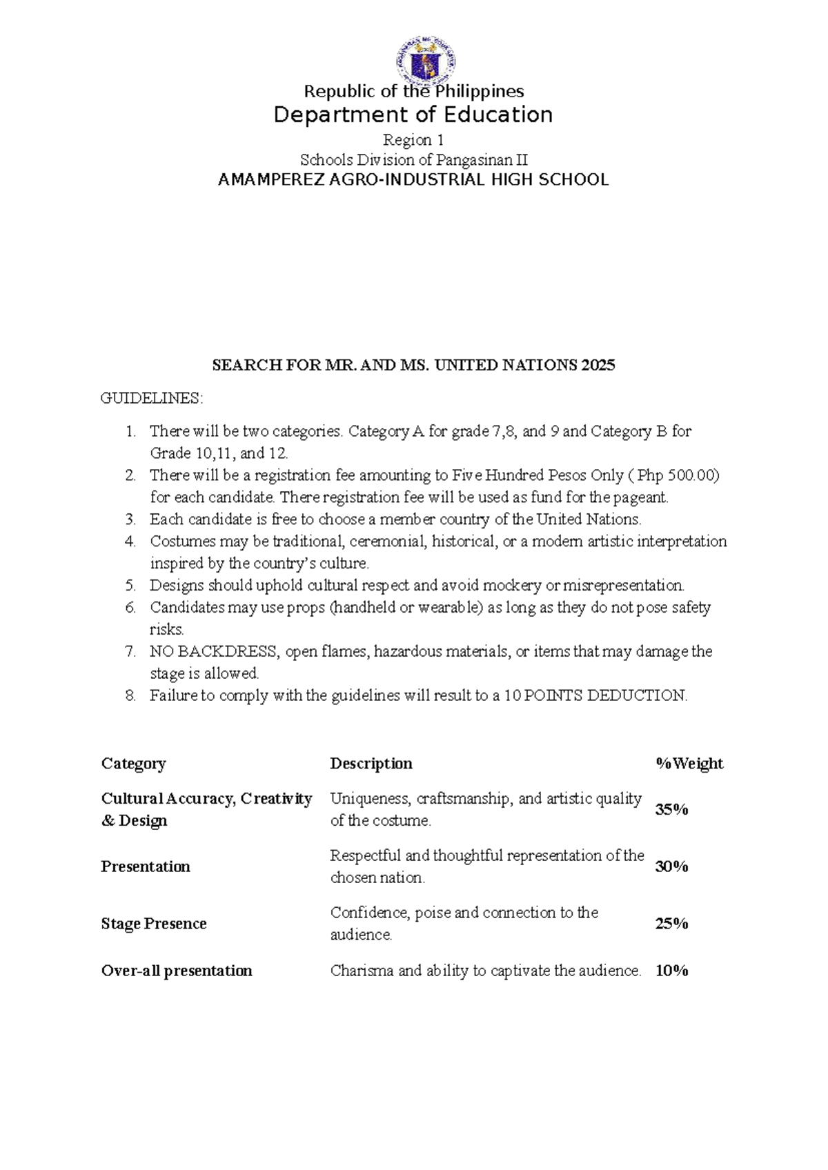 United Nations 2025 Pageant Guidelines and Criteria - FFF Lecture - Studocu