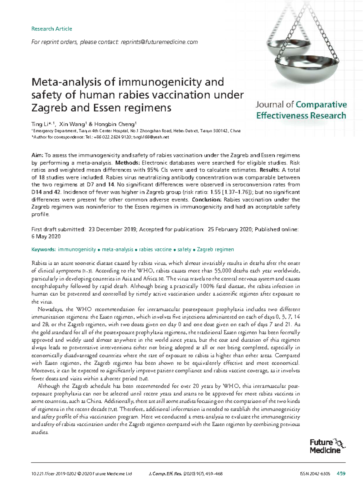 Zagreb vs Essen Regimen: A Meta-Analysis of Rabies Vaccination Safety ...