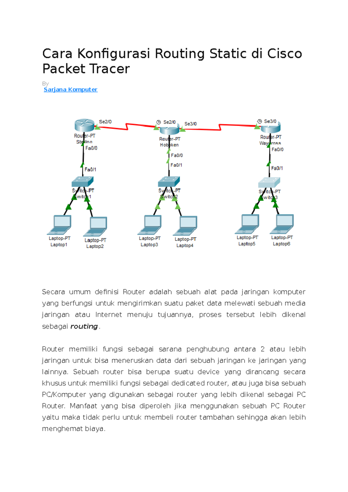 Panduan Lengkap Konfigurasi Routing Static di Cisco Packet Tracer - Studocu