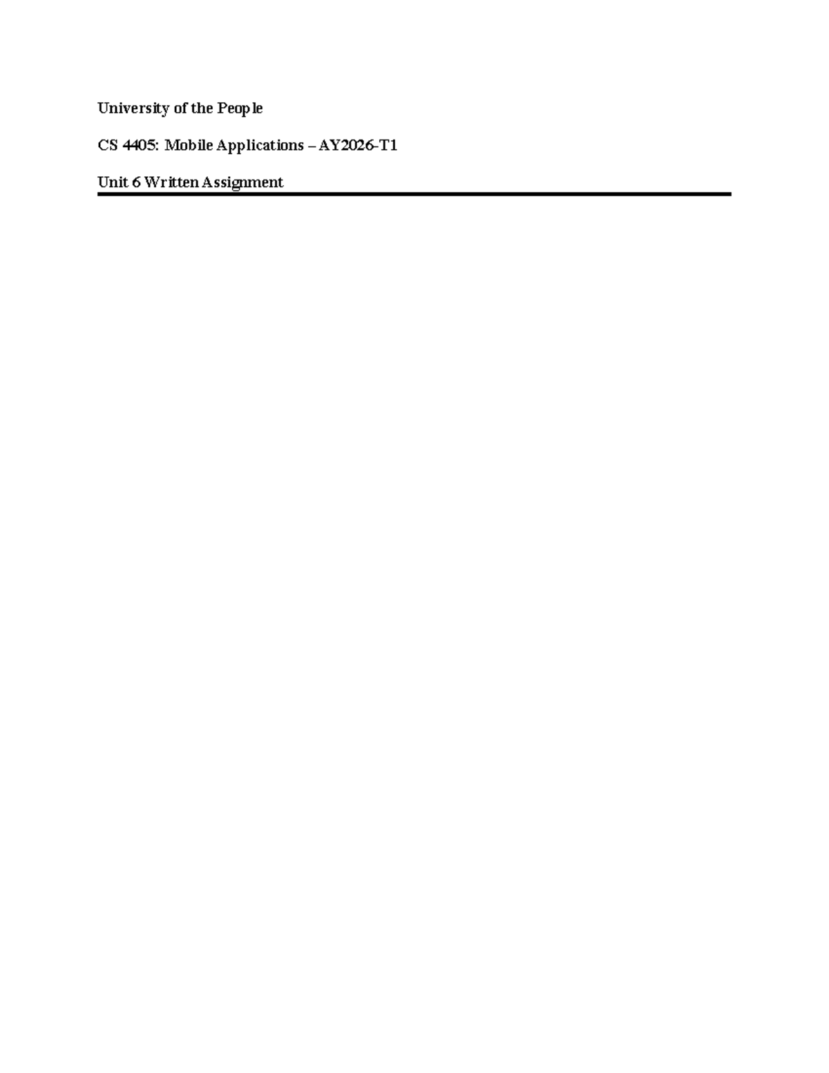 CS 4405: Mobile Applications Unit 6 Written Assignment on Swift OOP ...