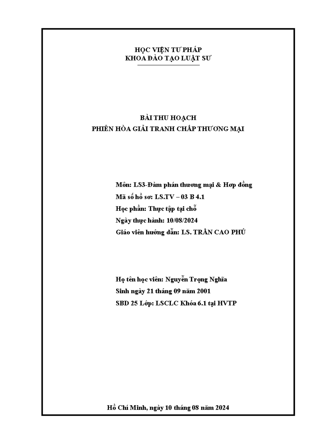 Báo cáo Thu hoạch Thực tập LS3 - Đàm phán Thương mại 10Aug24 - Document Preview