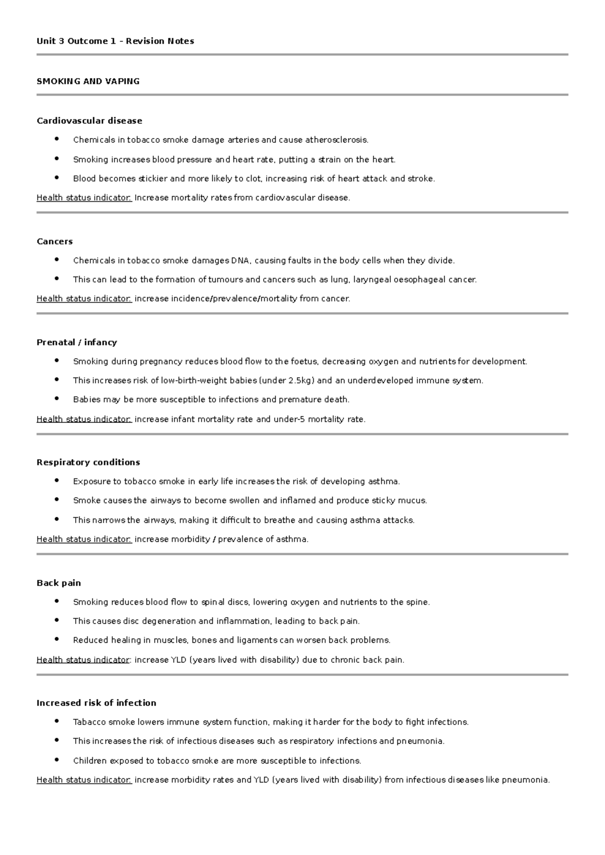 Unit 3 Outcome 1 Revision Notes: Modifiable Factors in Health - Studocu