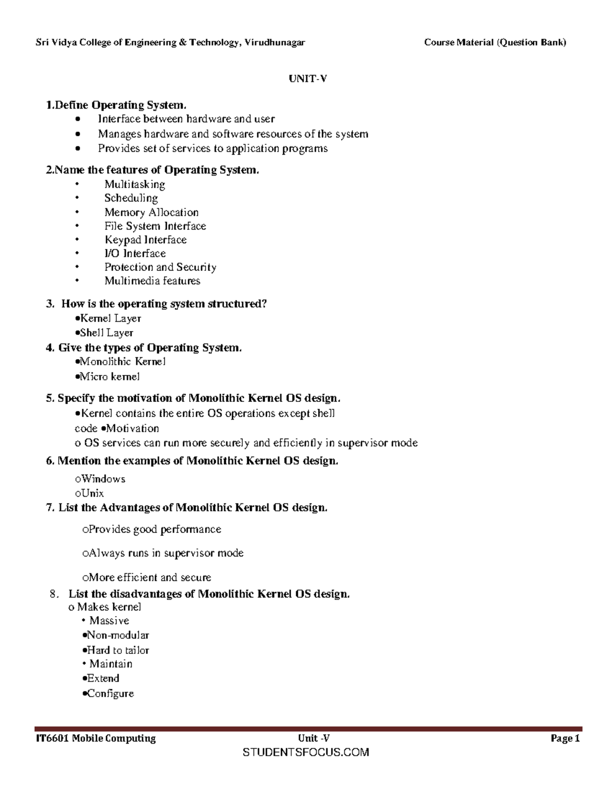 QB104625 - IT6601 Mobile Computing Unit -V Page 1 UNIT-V 1 Operating ...