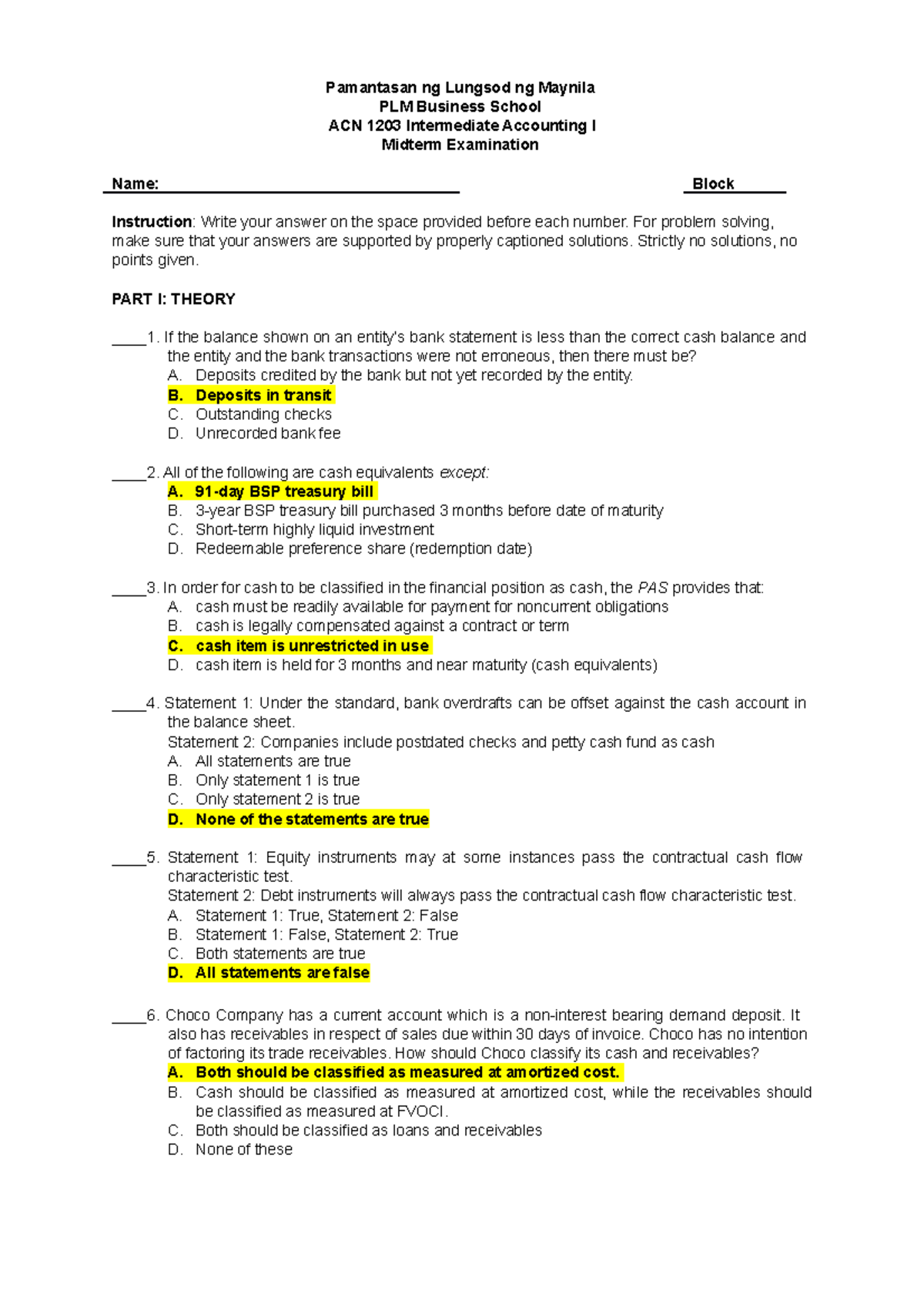 ACN 1203 Intermediate Accounting I Midterm Exam Review and Insights ...