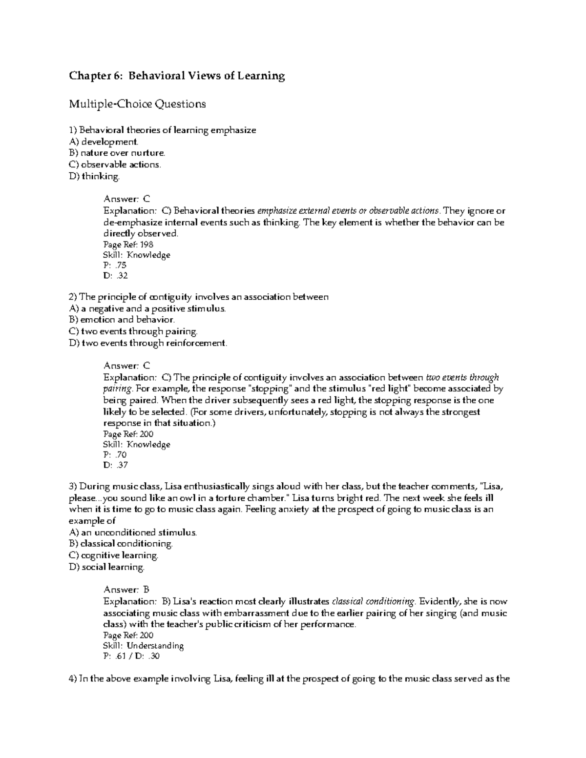 Chapter 6: Behavioral Learning Practice Questions & Answers (Study ...