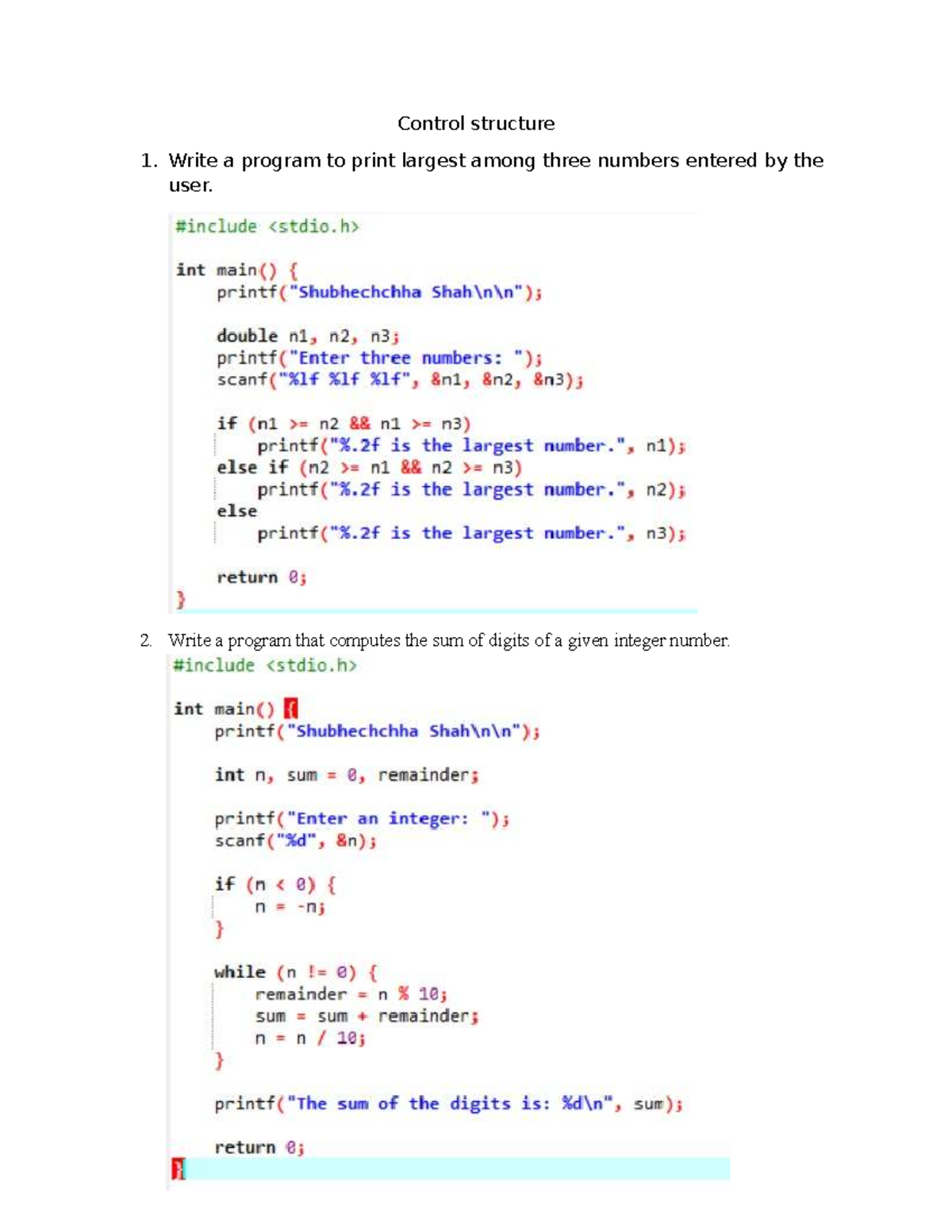 C Programming Final Report: Control Structures & Arrays - Studocu