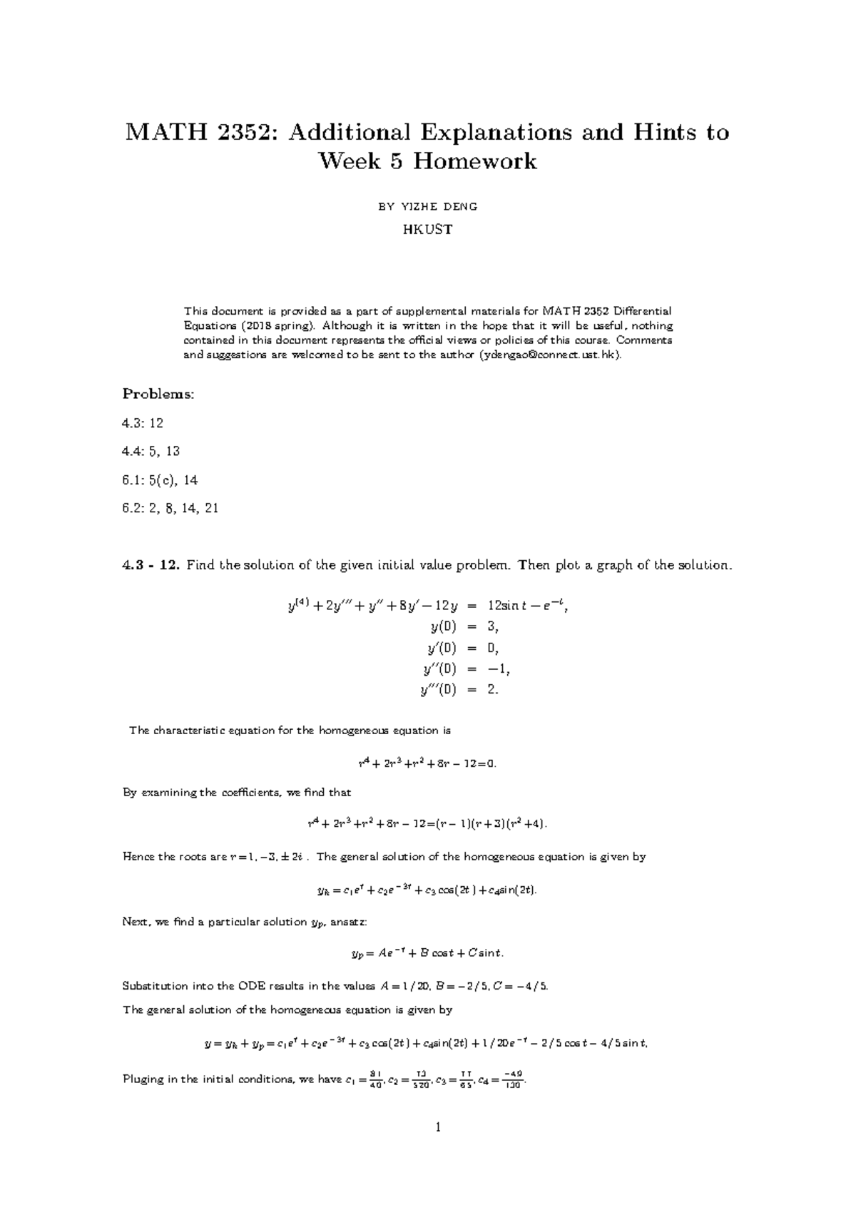 MATH 2352 Week 5 Homework Solutions - Prof. WU, Lixin - Studocu