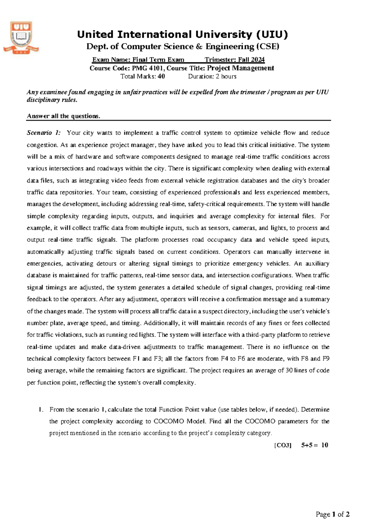 PMG 4101 - Final Exam - Project Management - Fall 2024 - Studocu