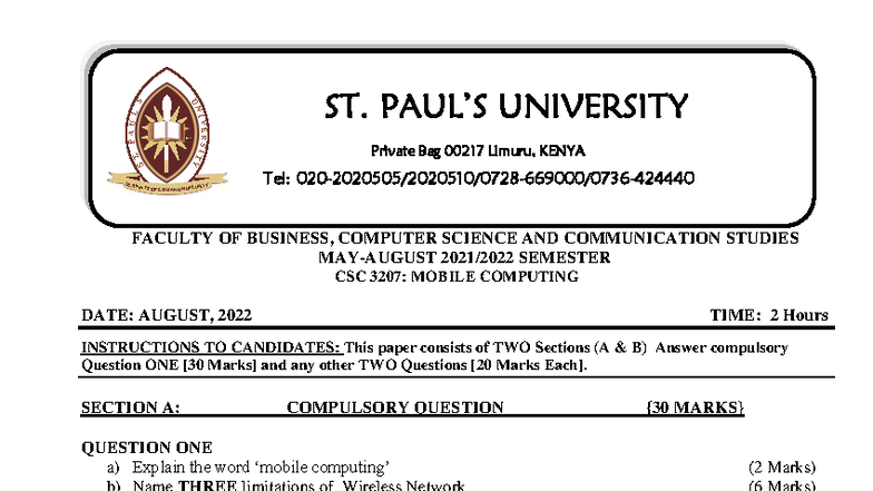 CSC 3207 Mobile Computing Final Exam Notes - Studocu