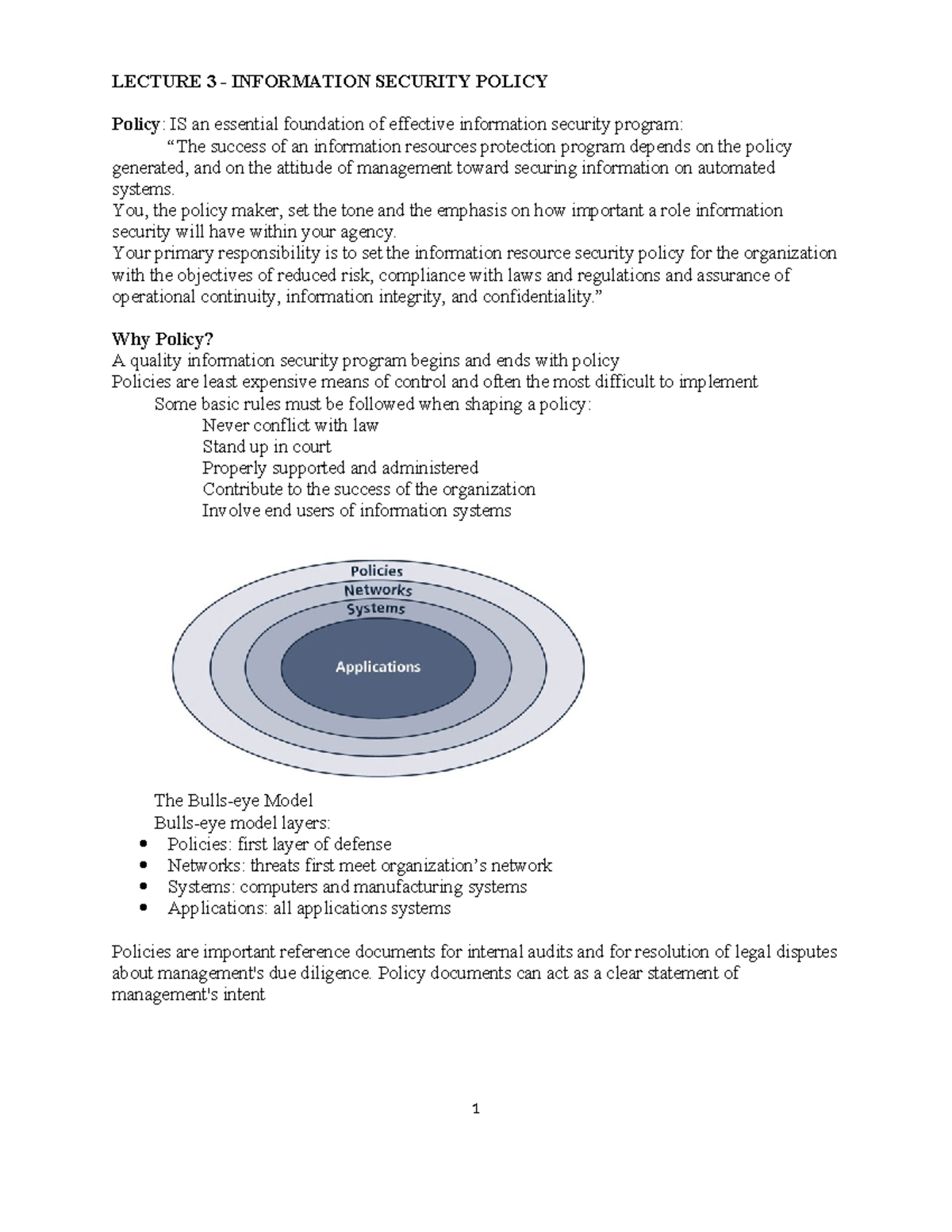 LECTURE 3: INFORMATION SECURITY POLICY & MANAGEMENT STRATEGIES - Studocu