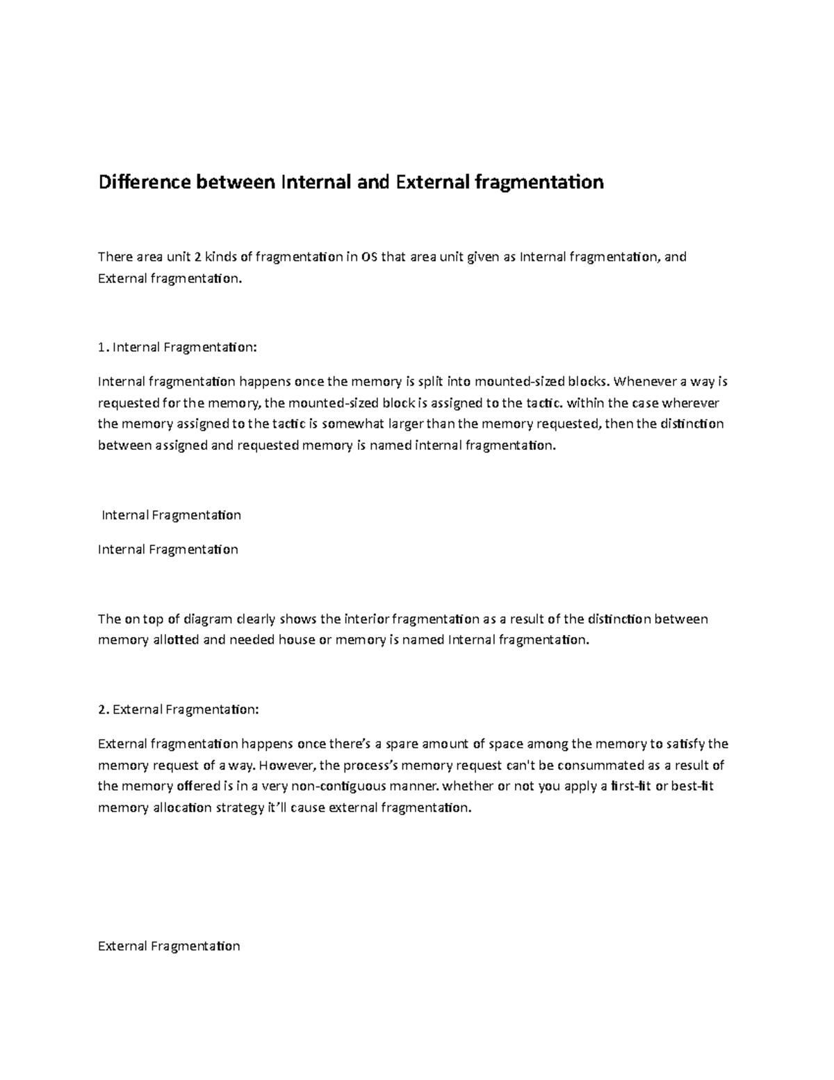 Difference between Internal and External fragmentation - Internal ...
