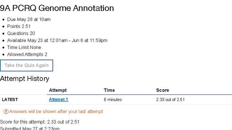 9A PCRQ Genome Annotation Quiz - Lifesci-7C-LEC-1 - Studocu