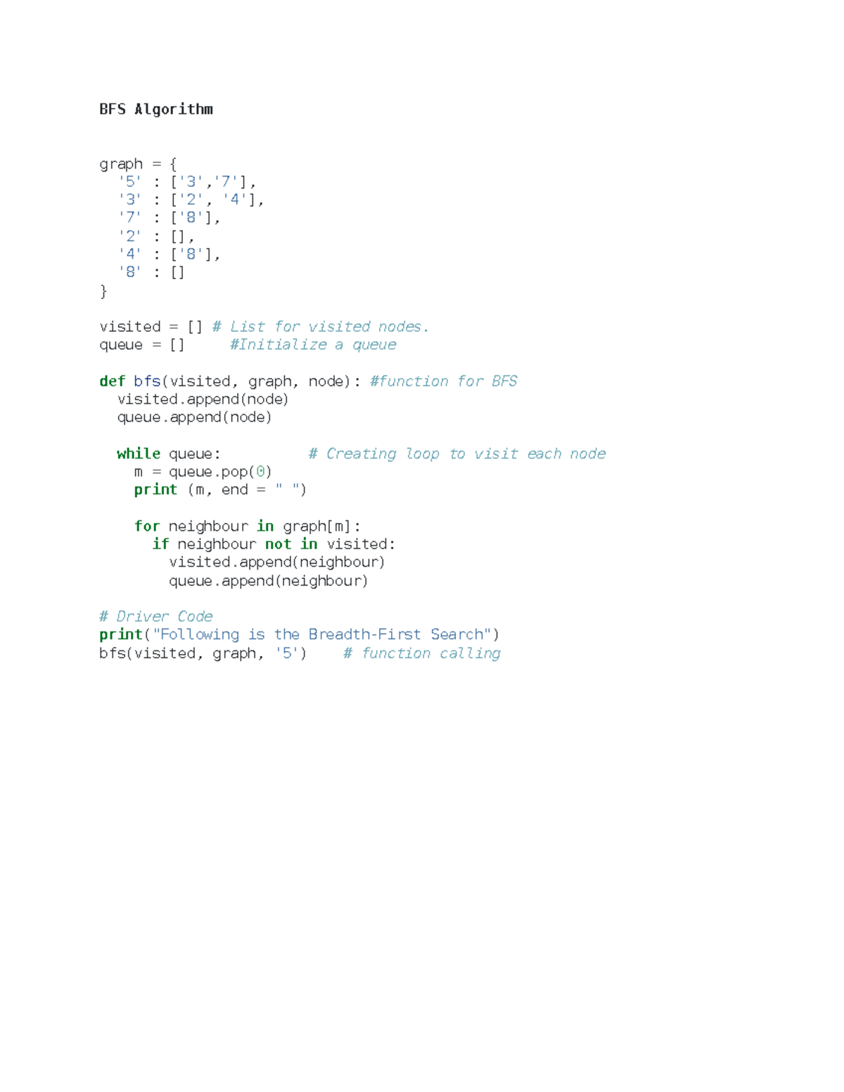AIML Lab Programs - aiml - BFS Algorithm graph = { '5' : ['3','7'], '3 ...