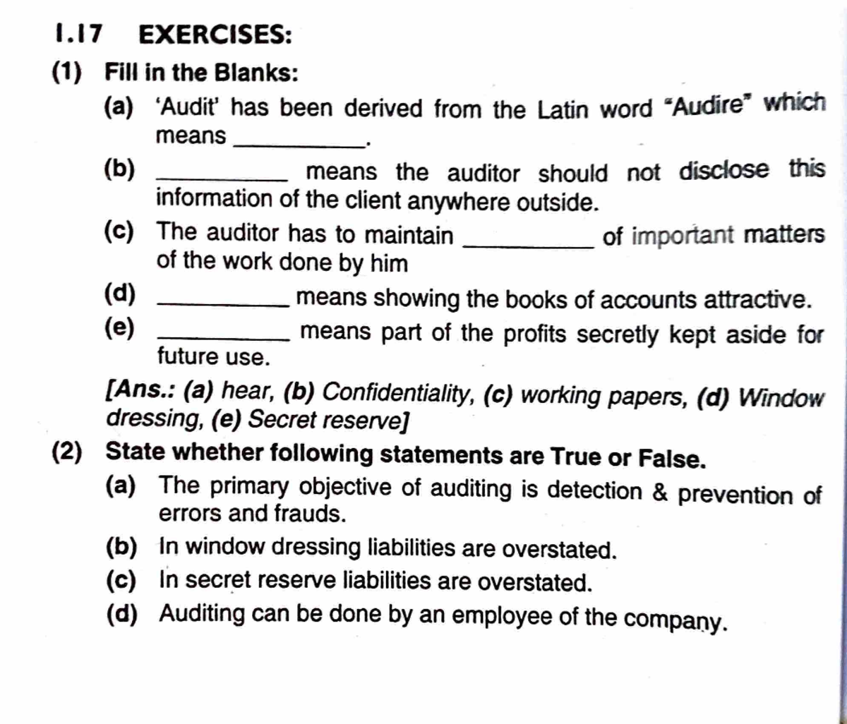 Auditing Chp-1 to 3 Objectives - 1 EXERCISES: (1) Fill in the Blanks ...