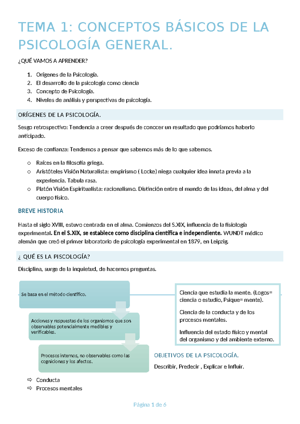 Apuntes Psico 1-2 - TEMA 1: CONCEPTOS BÁSICOS DE LA PSICOLOGÍA GENERAL ...