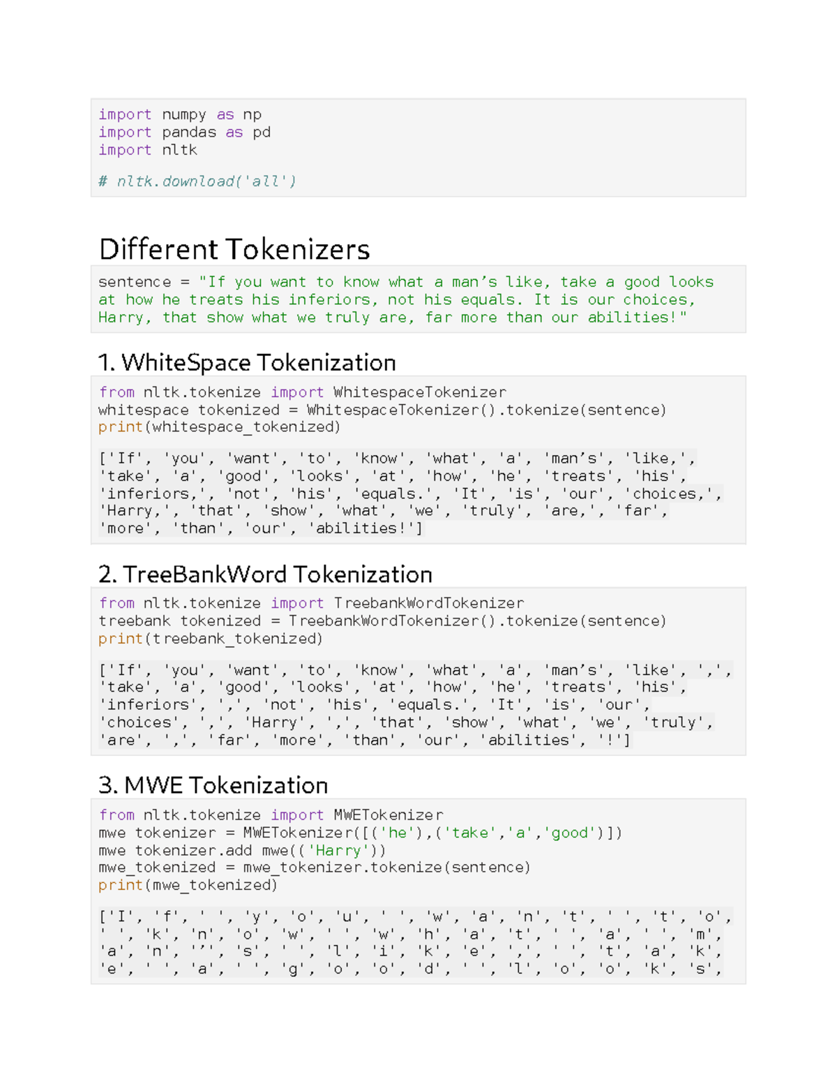 NLP tokenization techniques and examples in Python - Studocu
