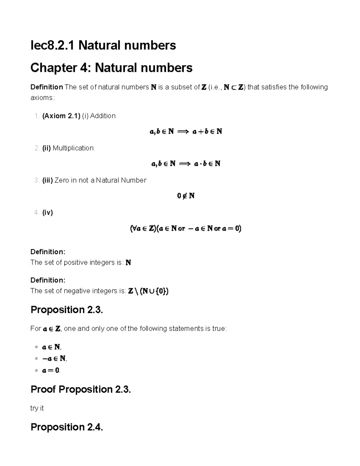 Lec 8.2.1: Chapter 4 - Definition of Natural Numbers - Studocu