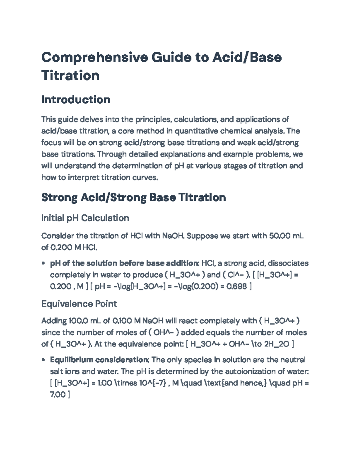 Comprehensive Guide to Acid/Base Titration Principles and Calculations ...