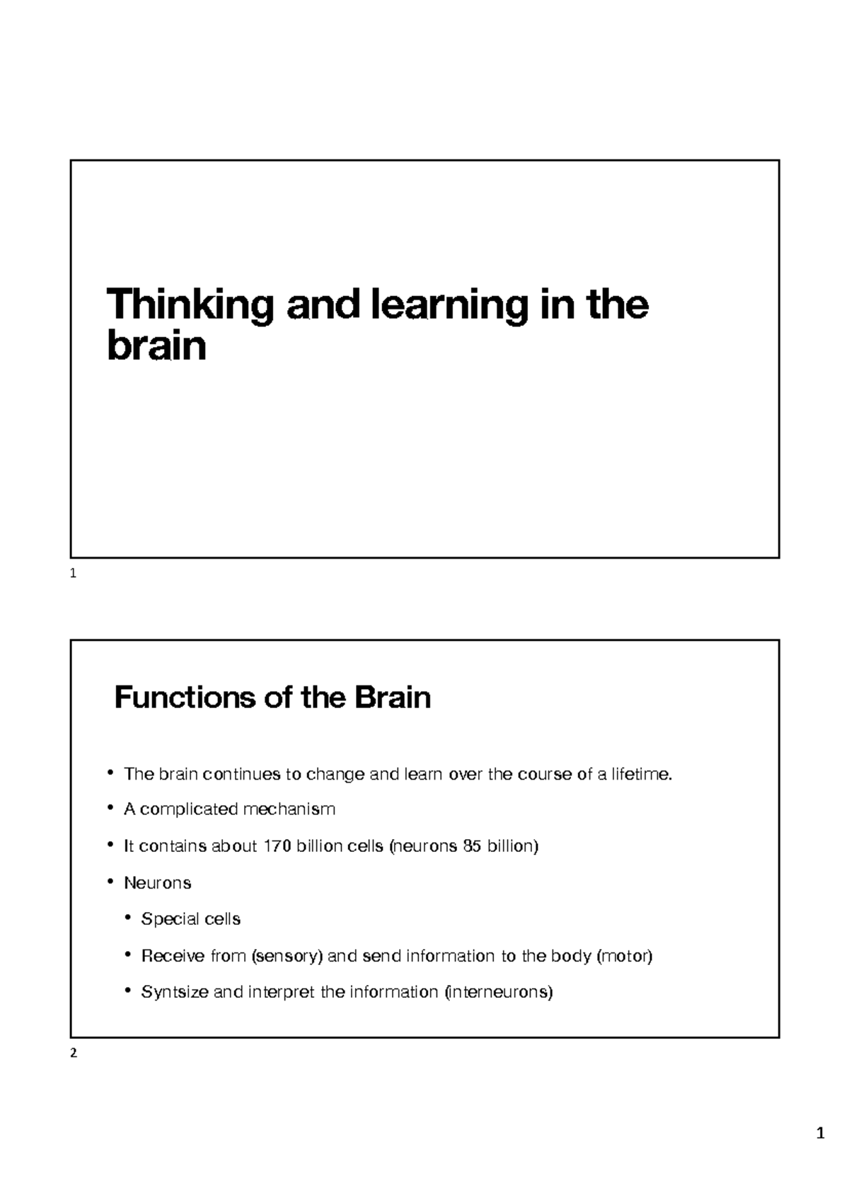 Lecture Notes #4: Understanding Brain Functions in Learning - Studocu