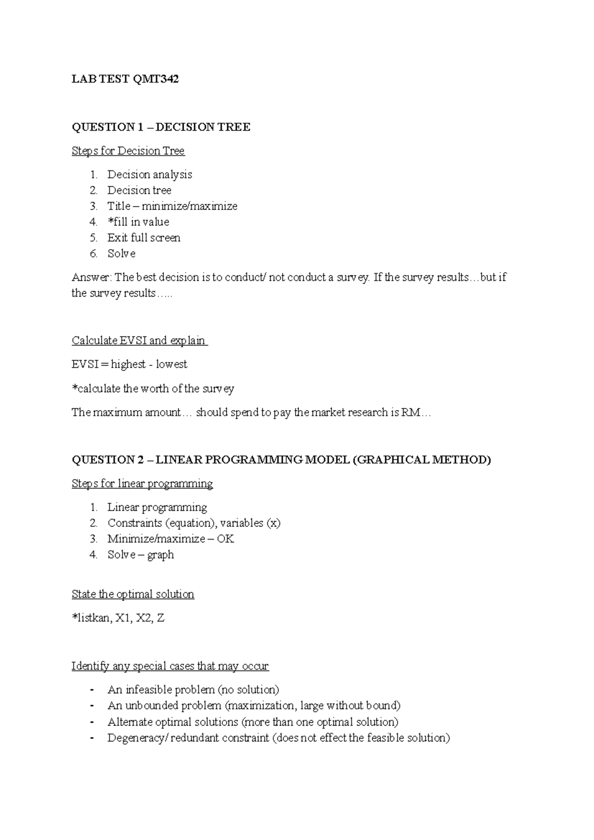 LAB TEST QMT342 - Decision Trees, Linear Programming & Transportation ...